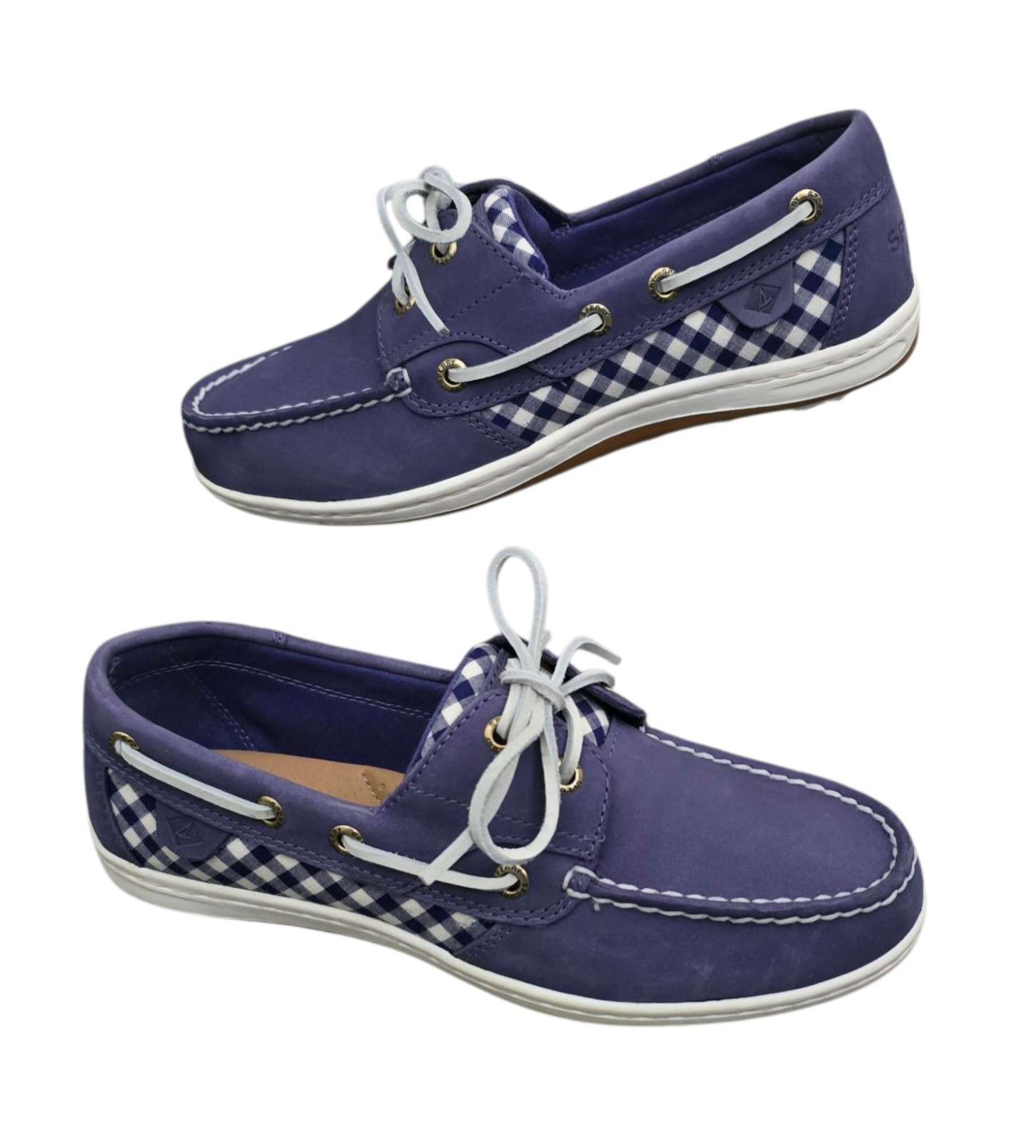 Sperry Koifish Gingham Womens 2 Eye Boat Shoes Size 6.5 W Purple New READ