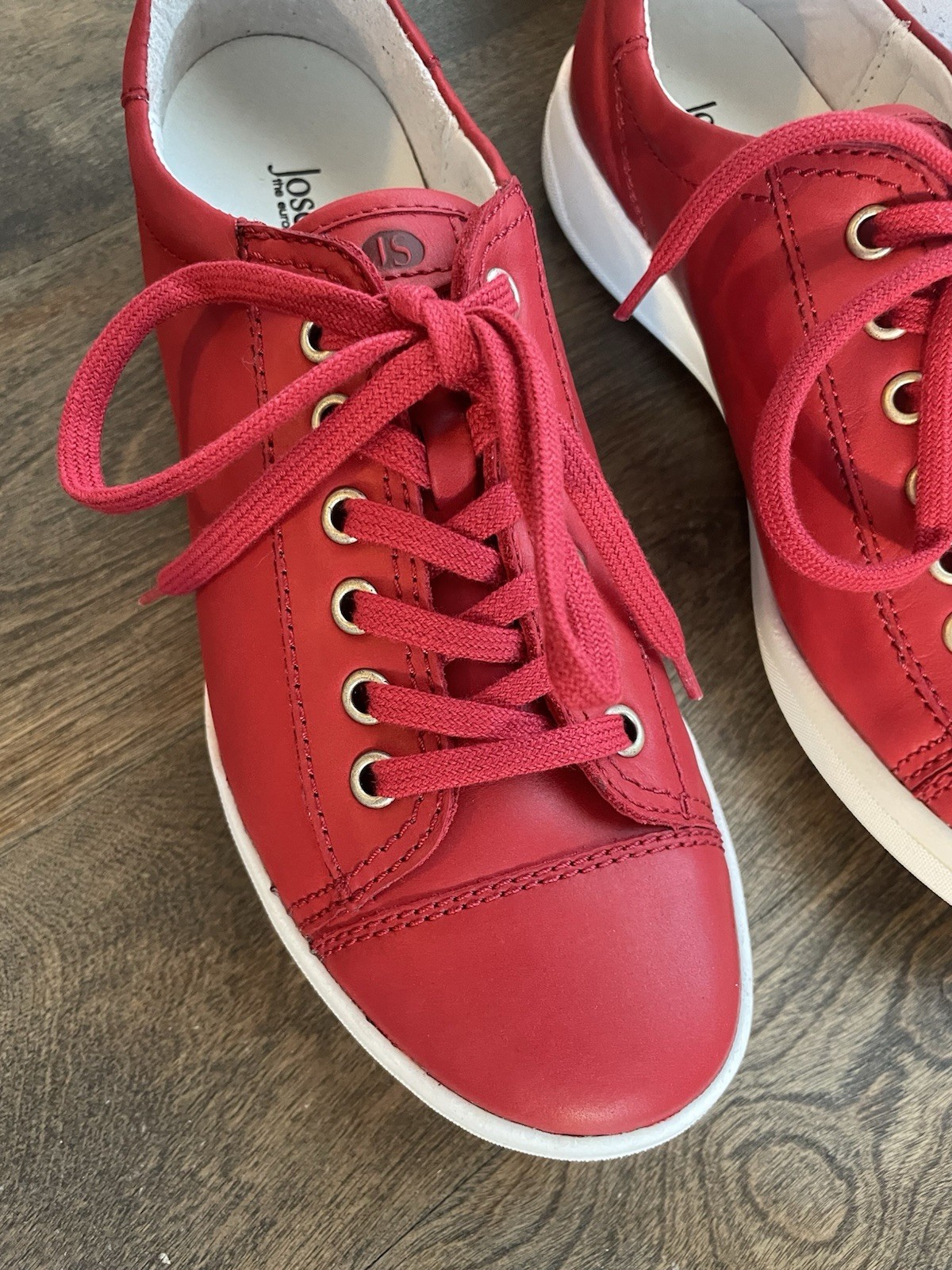 Josef Seibel Sina 11 Red Sleek Leather Sneakers Shoes Lace Up US 6-6.5 EU 37