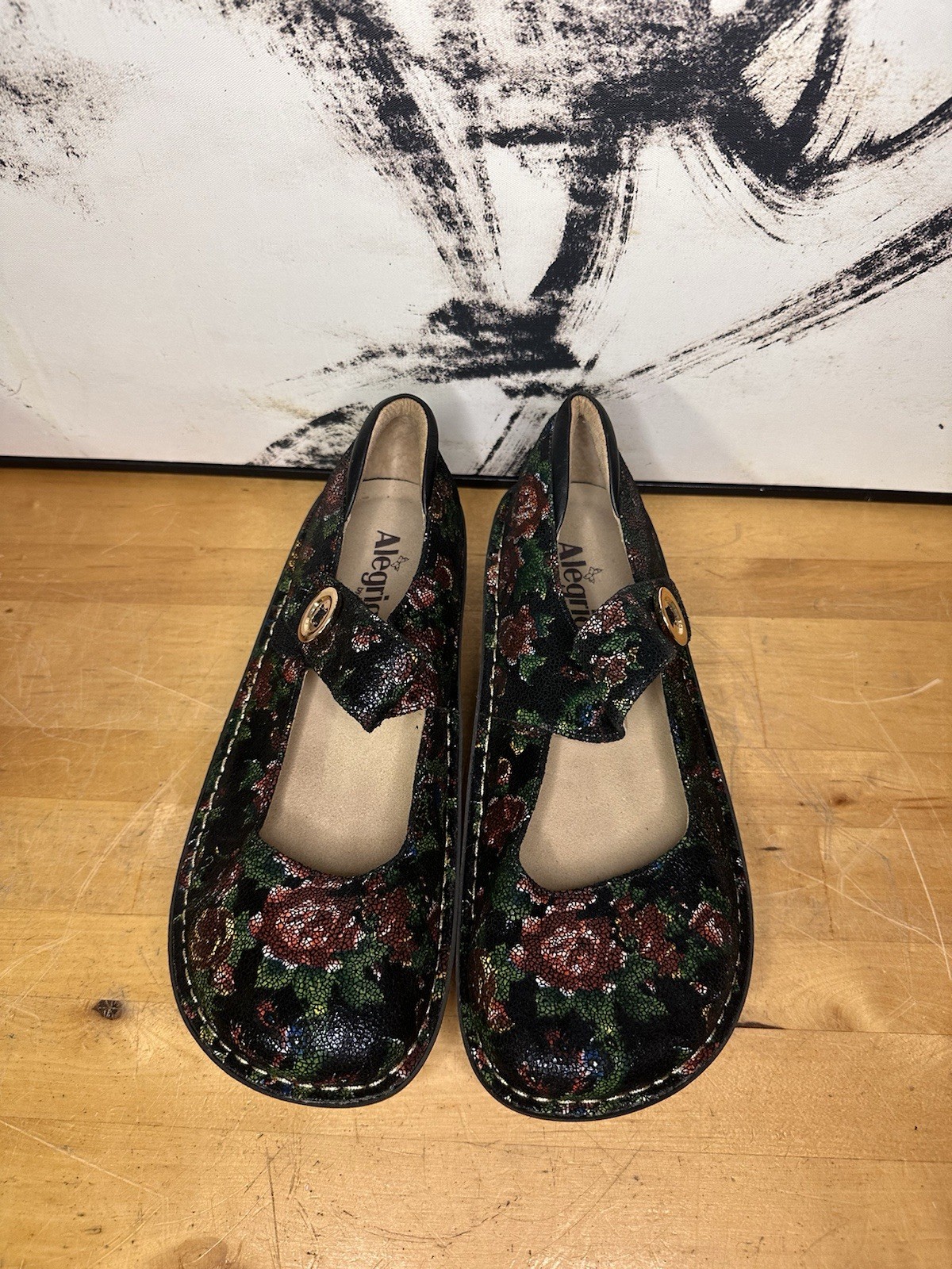 Alegria Paloma Mary Jane Rose Nursing Black Floral Shoe Pal-315 Size 41-10.5