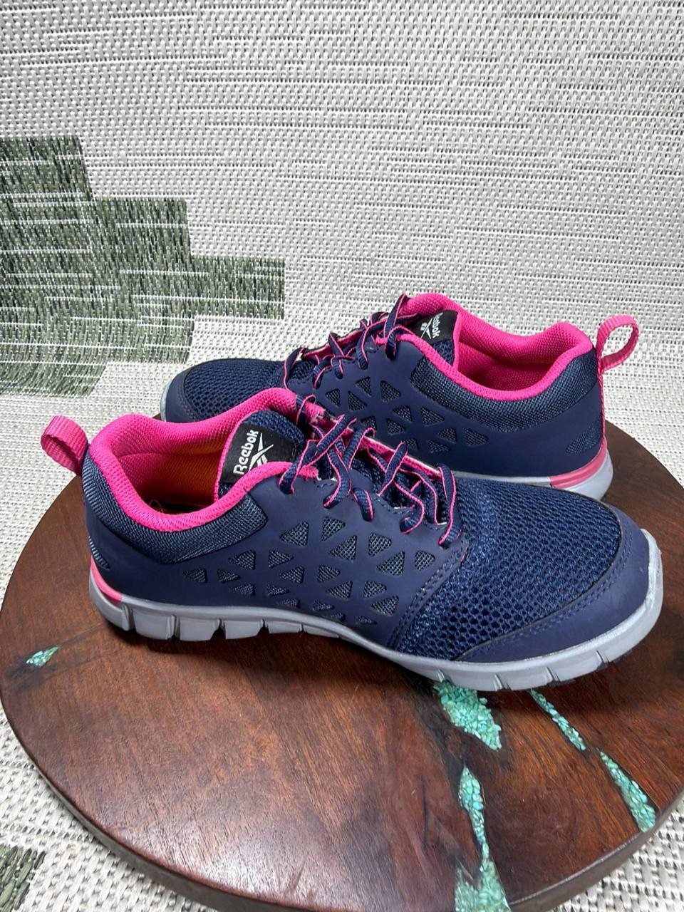 Reebok Shoes Womens Size 7.5 Wide Sublite Cushion Soft toe Work Navy Pink Mesh