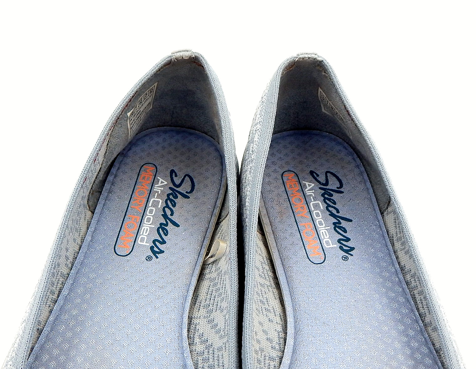 SKECHERS Air Cooled Memory Foam LT Gray Flat Slip On Shoes Mesh Women 10 Stretch