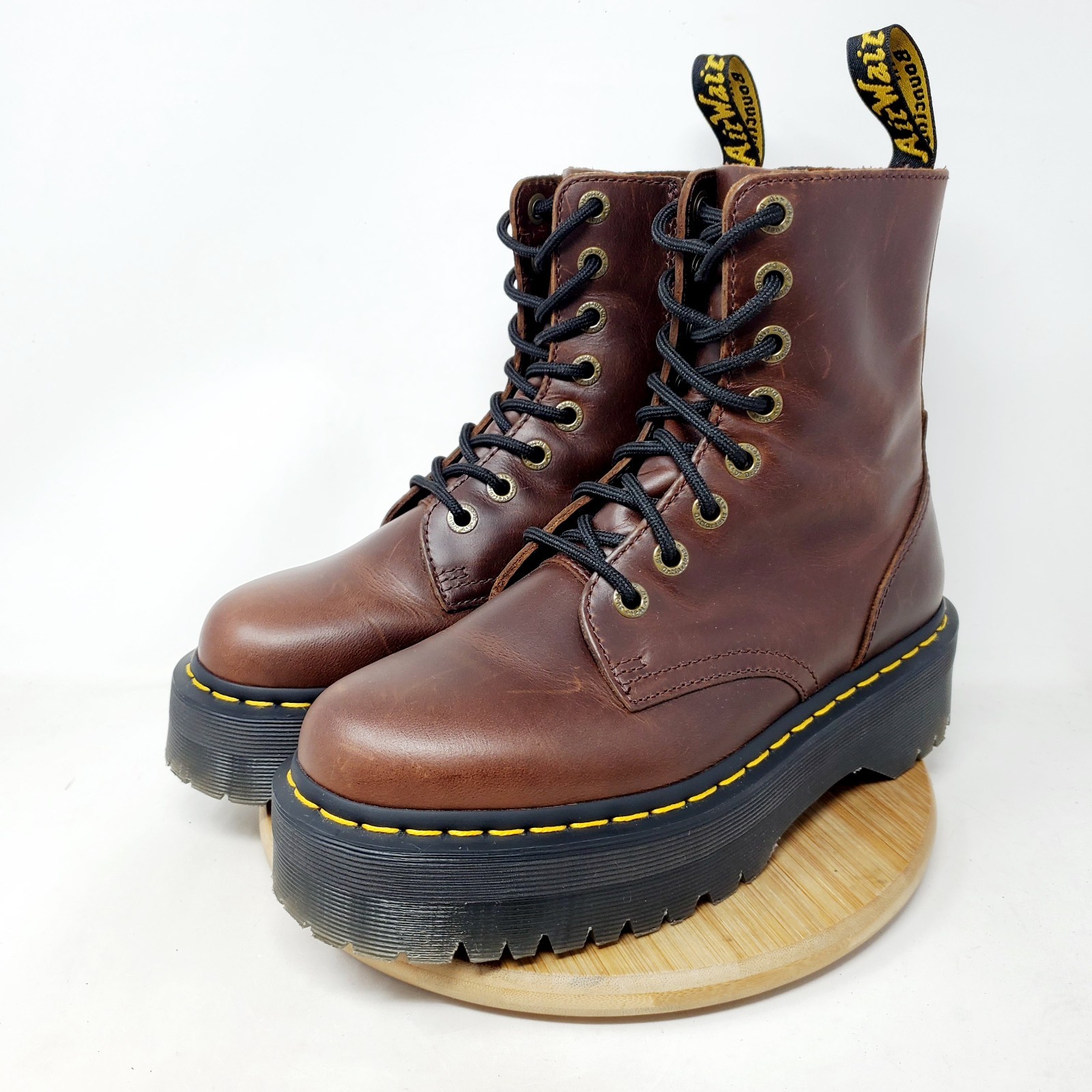 Dr Martens Jadon Platform Boots Womens 8 Brown Leather Chunky 8 Eye Shoes