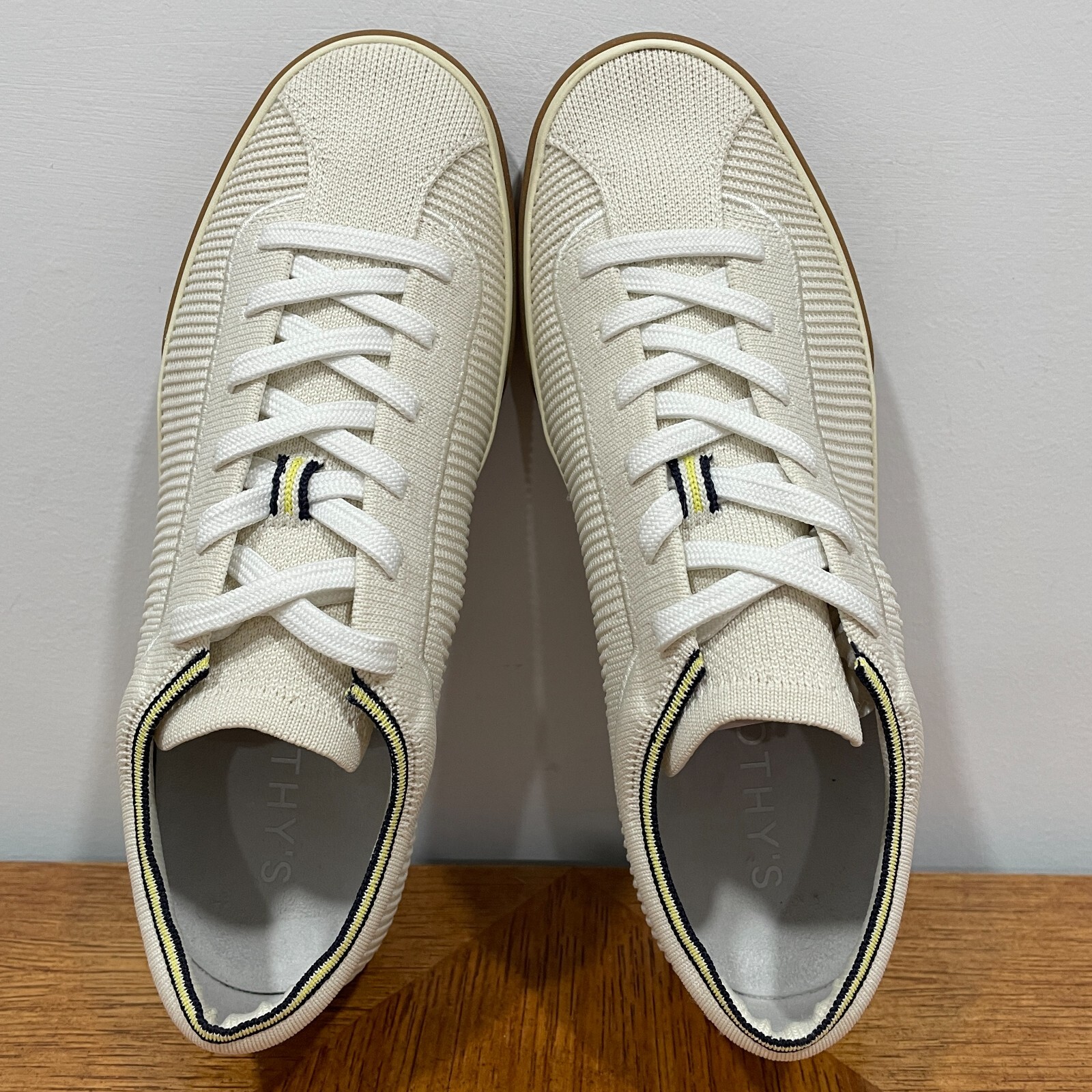 Rothy’s The Lace Up Sneaker Womens 9 Blonde Ivory Knit Comfort Low Top Shoes