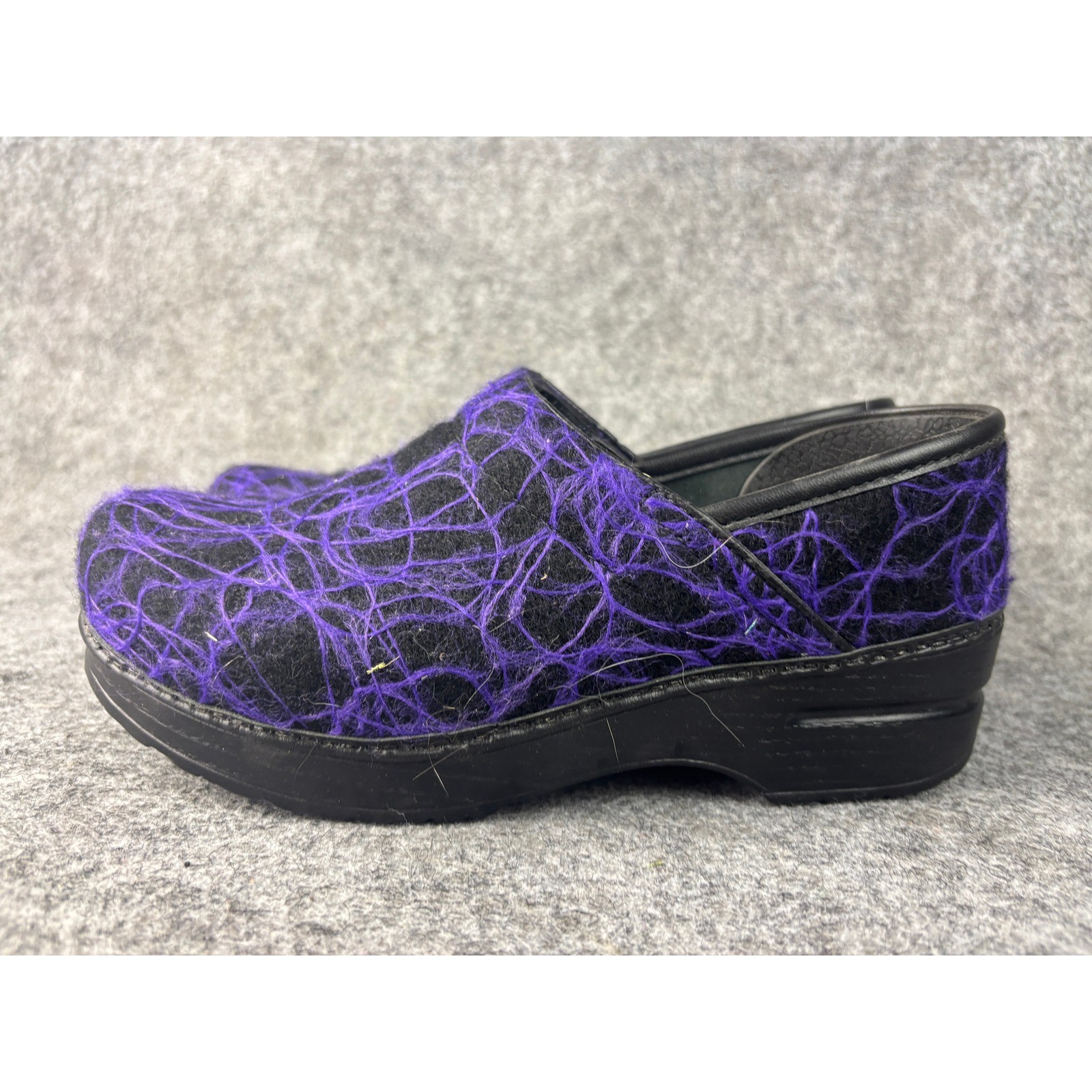 Dansko Professional Clogs Womens 38 Purple Black Wool Web Textured Slip On Shoes