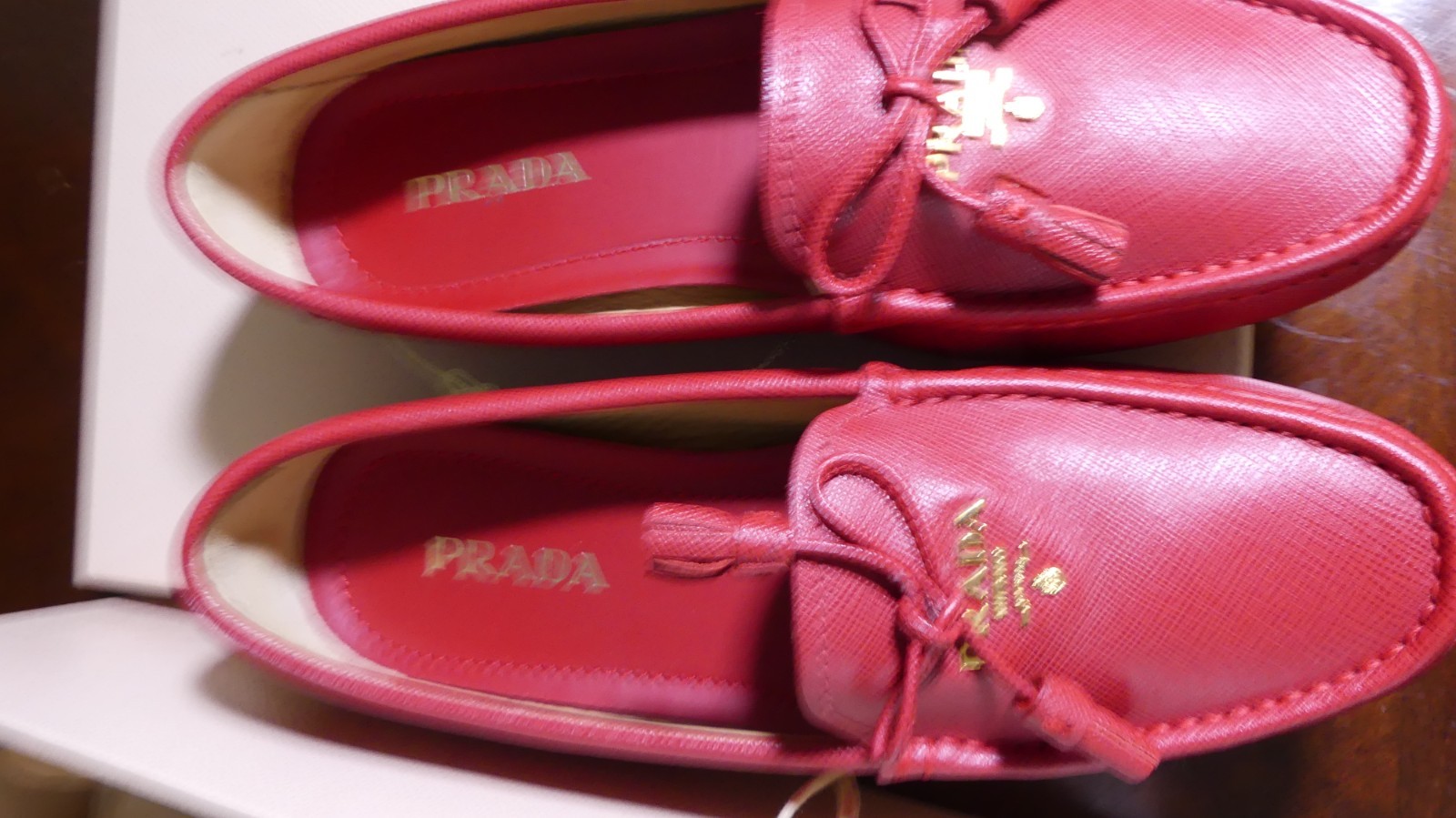 AUTHENTIC PRADA Saffiano Calzatura Donna Fuoco Women’s Loafers / Moccasins 37.5
