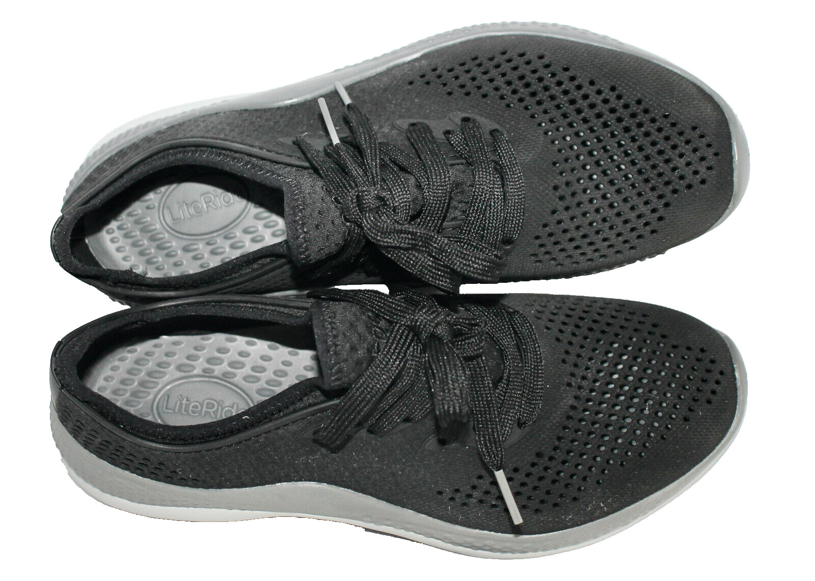 CROCS Women’s LiteRide Pacer Perforated Sneaker Size 7 Black Gray Lace-Up