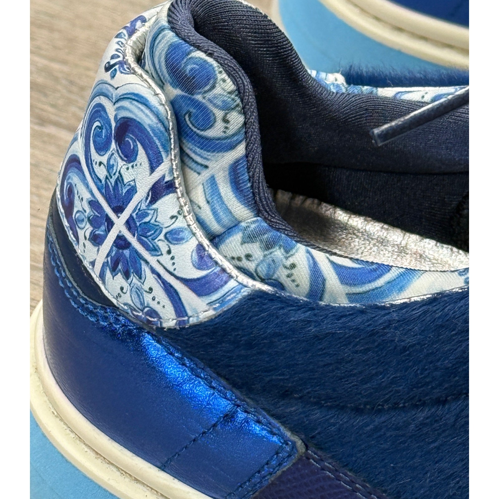 Dolce & Gabbana Leather Pony Hair Sneakers Majolica Design Lace Up Shoes Sz. 38