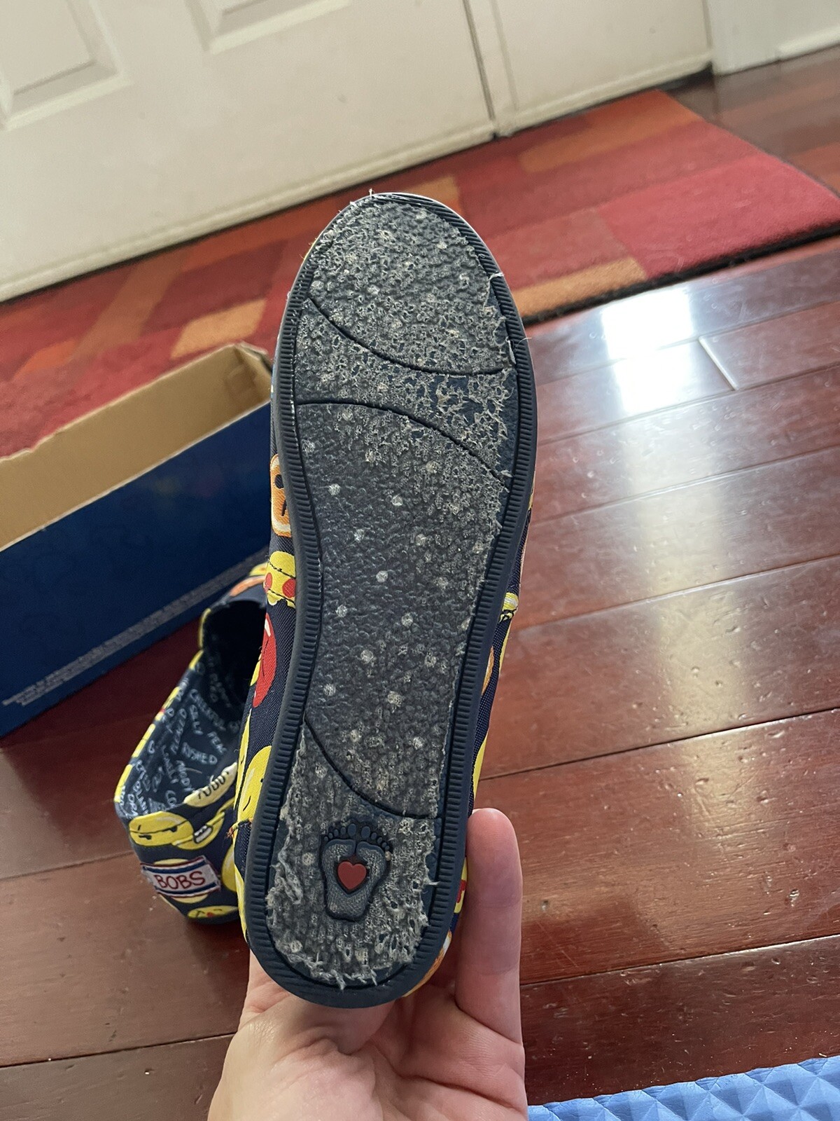 Bob’s From Skechers Emoji Slip On Memory Foam Shoes Flats Size 8 Blue Yellow