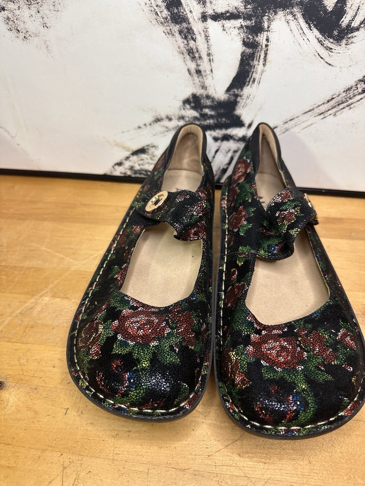 Alegria Paloma Mary Jane Rose Nursing Black Floral Shoe Pal-315 Size 41-10.5