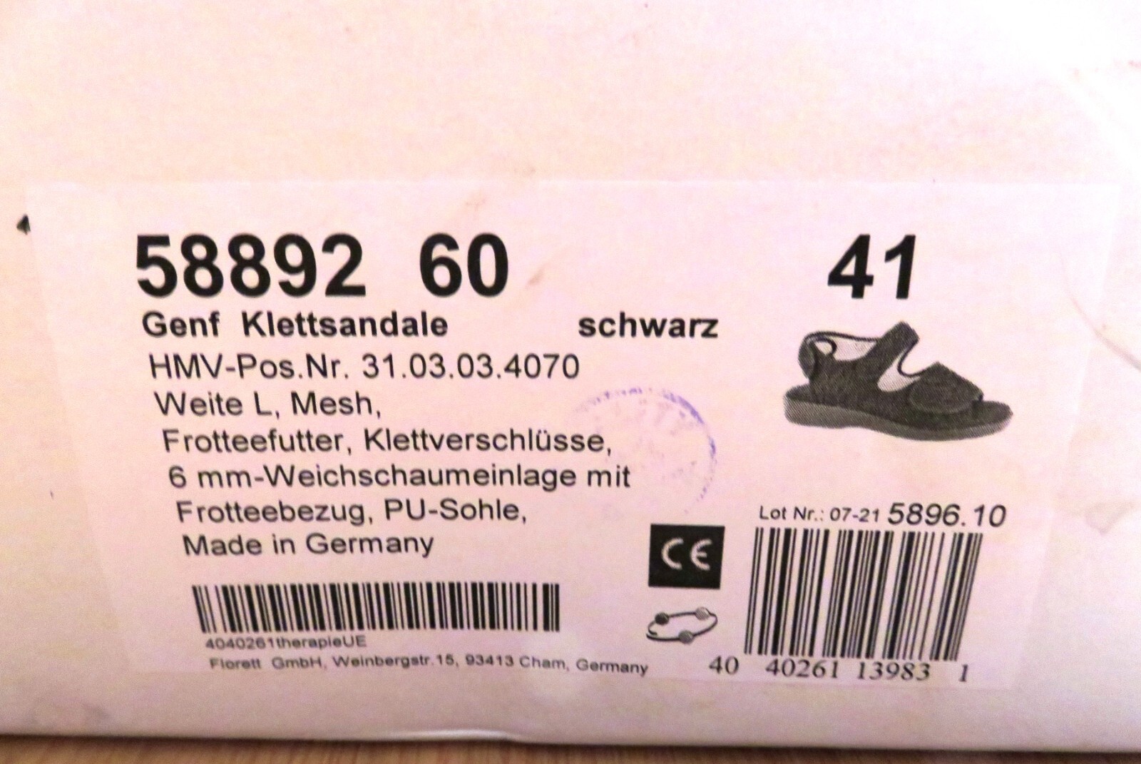 Hook and Loop sandal size 40 41 special shoe Varomed Hook and Loop washable 58892 New