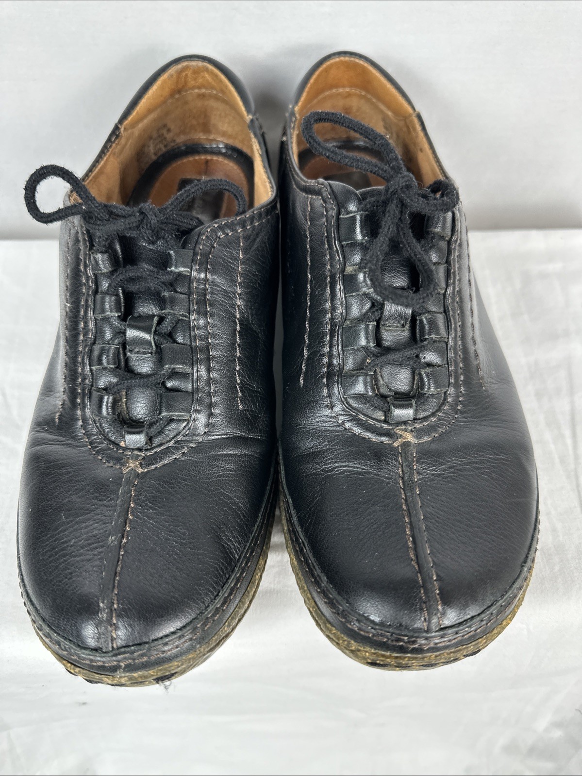 Clarks Artisan Black Leather Shoes Womens 8M Lace Up Balance Man Made