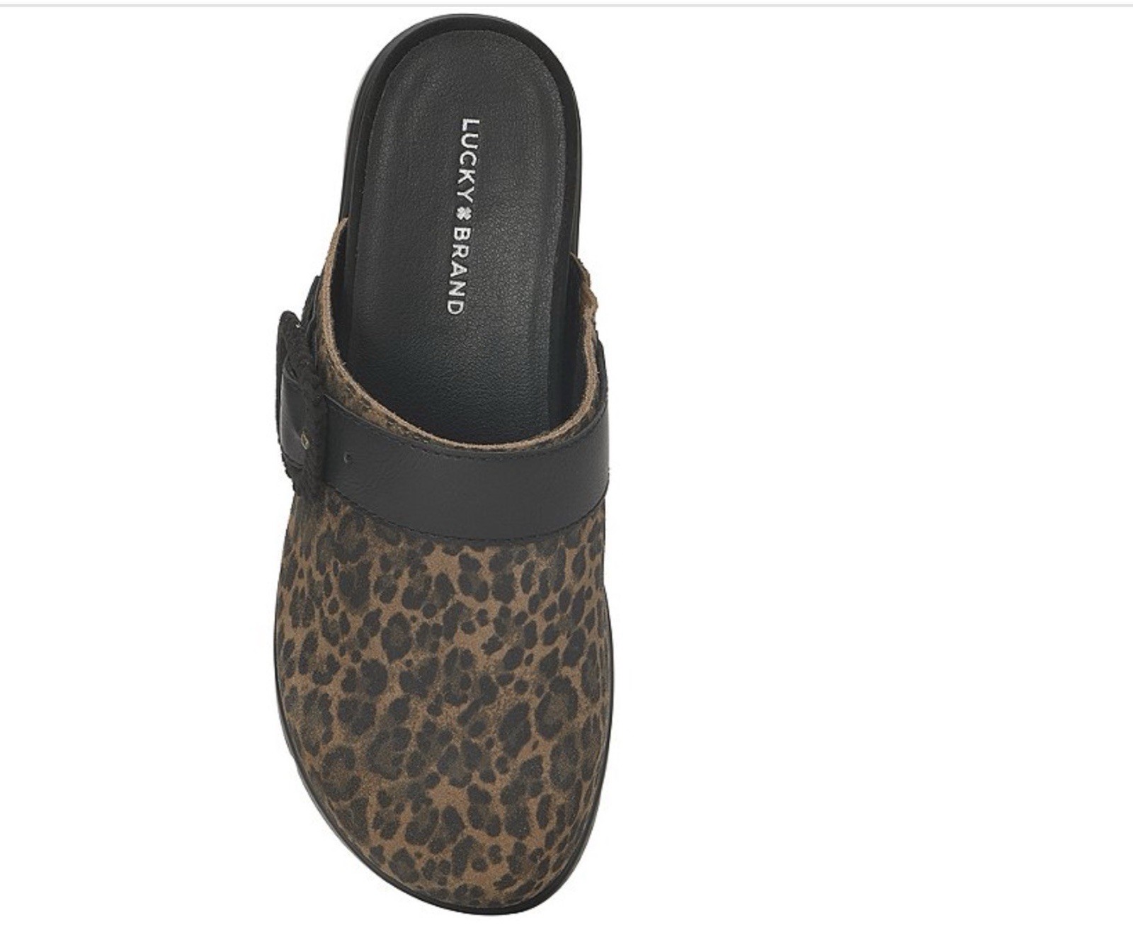 Lucky Brand Sachie Leopard Print Suede Buckle Hardware Clogs Women’s Size 8