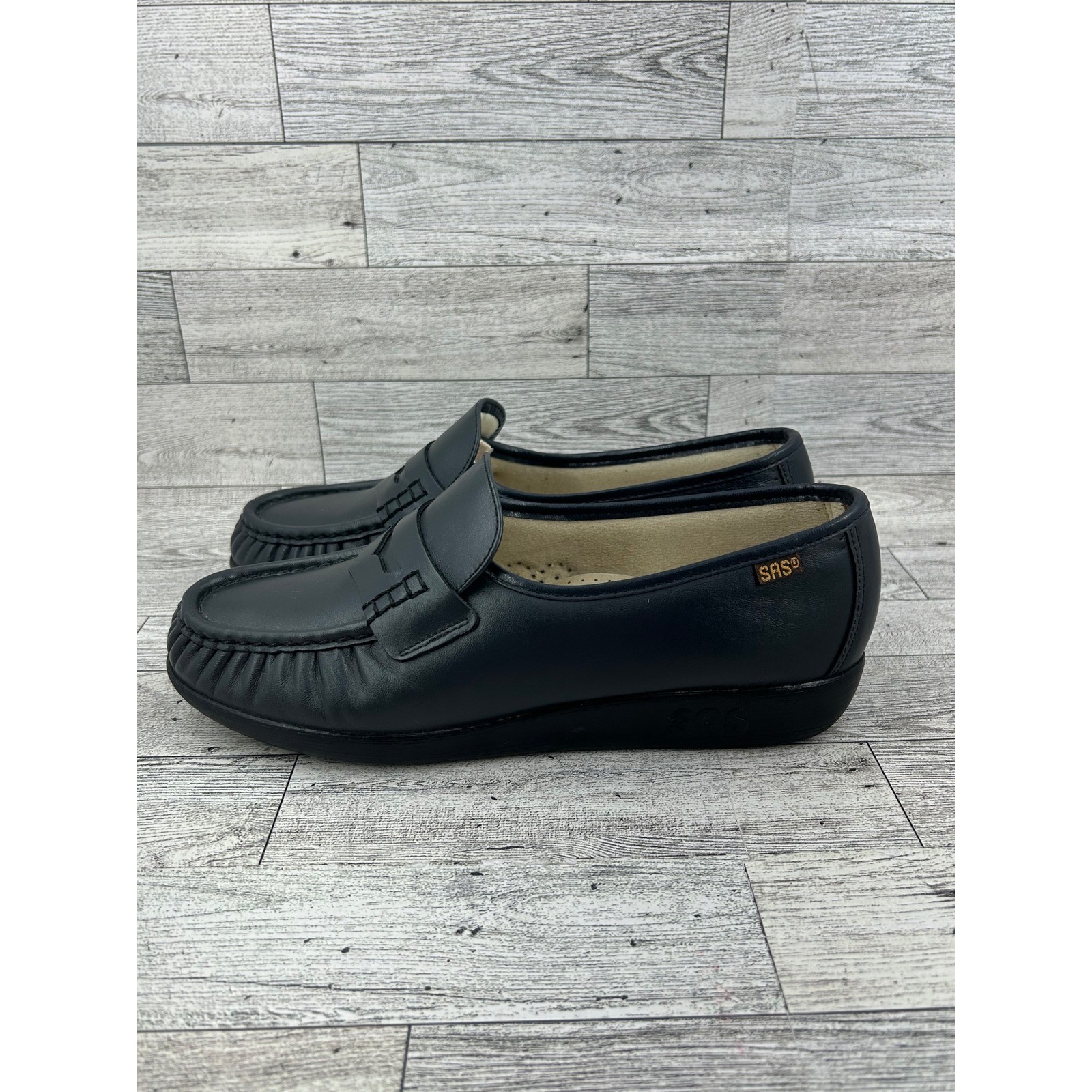 SAS Shoes Genuine Handsewn Black Leather Loafers Slip On Comfort Women 8.5