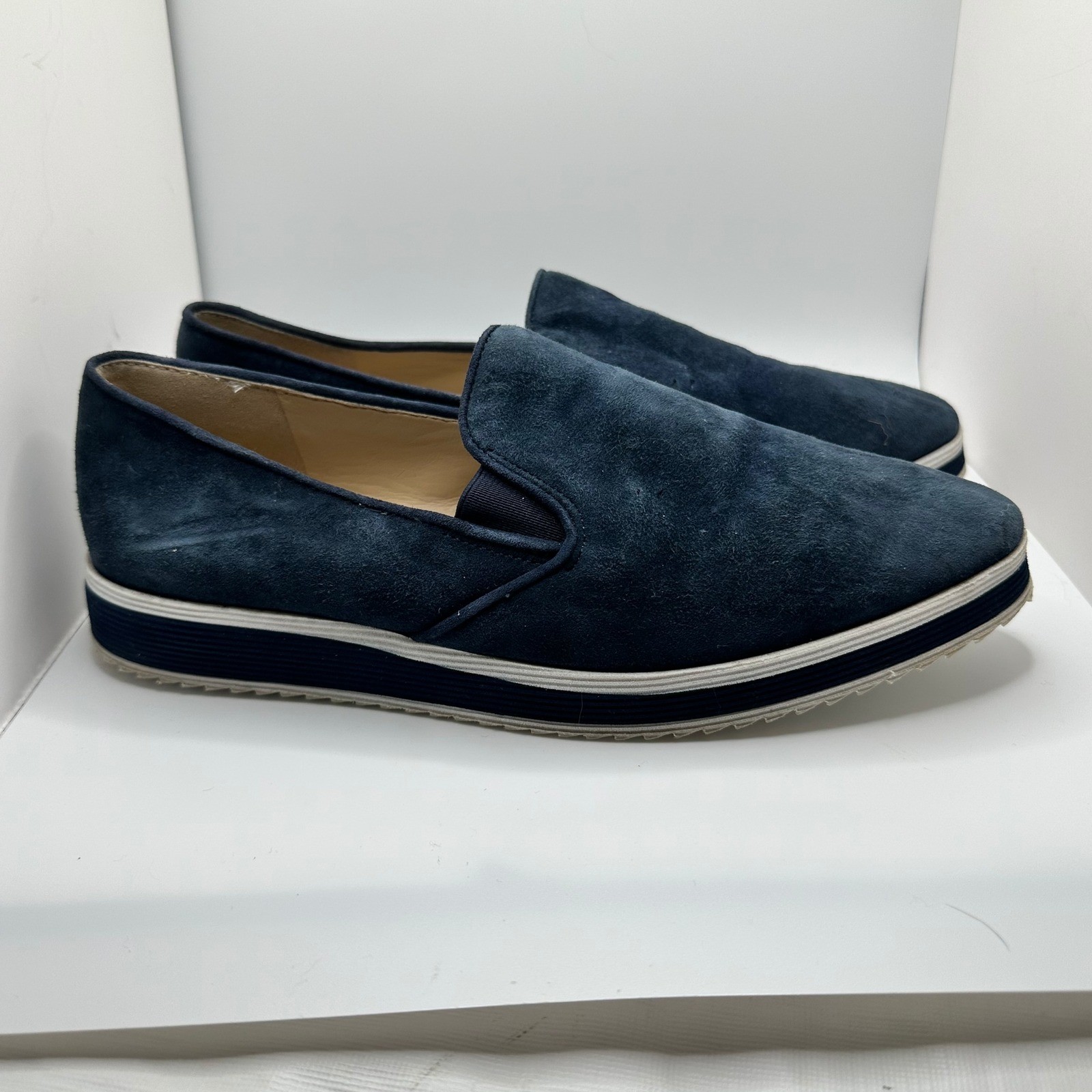 Karl Lagerfeld Navy Blue Suede Platform Slip On Sneakers Shoes Womens 6 M