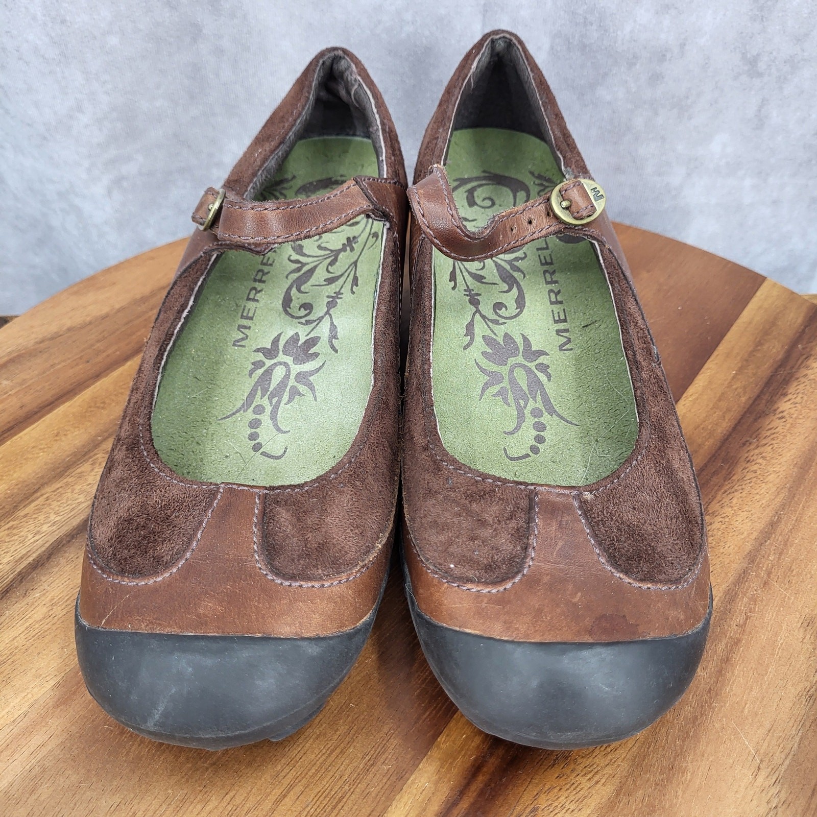 Merrell Mary Jane Shoes Womens 7.5 Brown Leather Plaza Saddle Comfort Shoes
