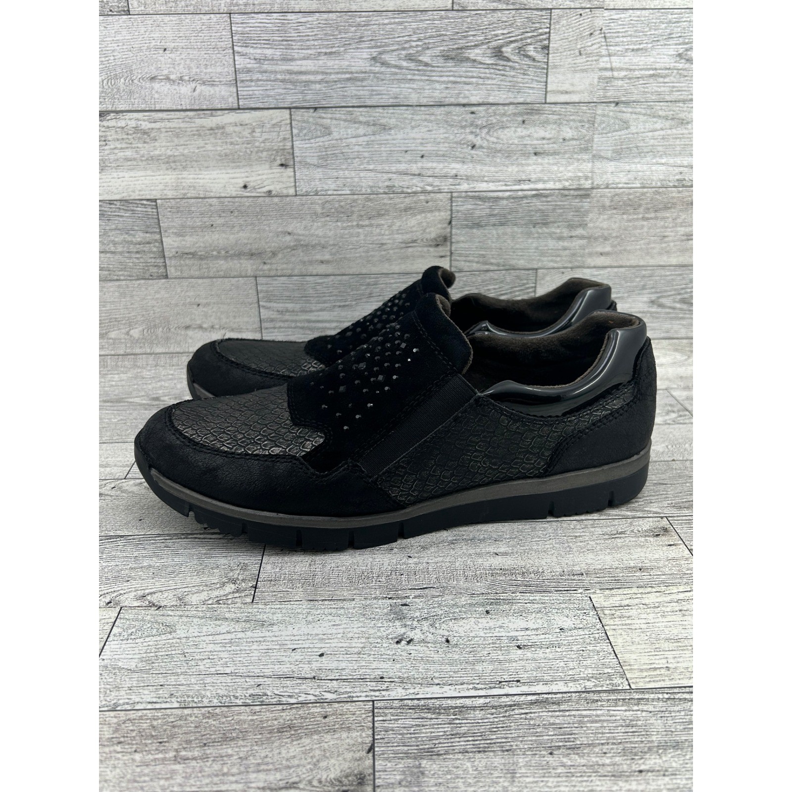 Spring Step Comfort Slip On Loafers Black Snake Embossed Embellished Size 40