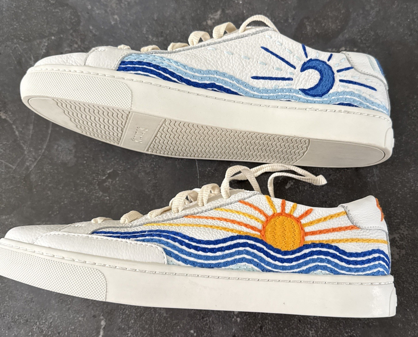 Soludos Women’s Ibiza Classic Sunrise Sunset Embroidered Leather Sneakers Sz 10