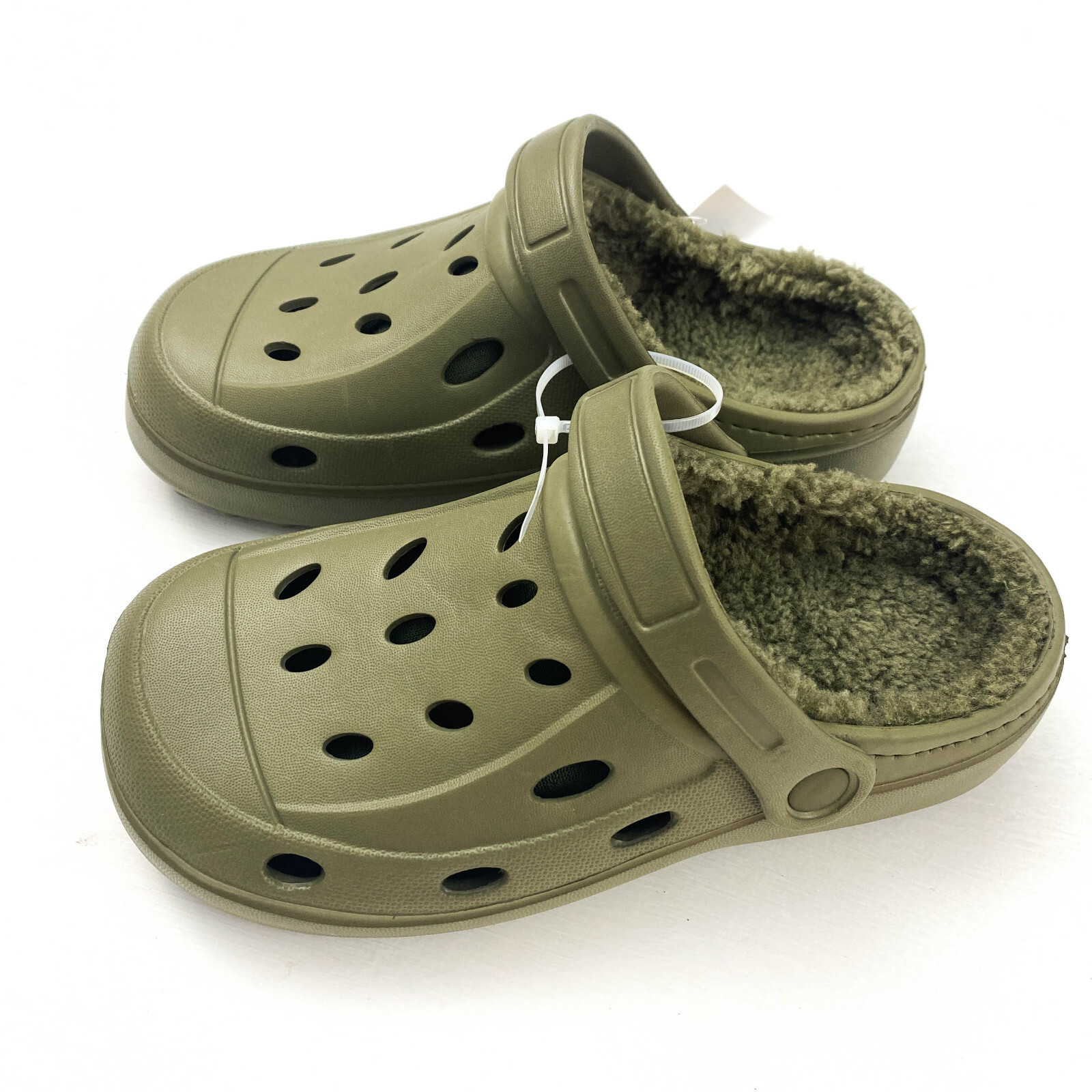 Berkley Jensen Adult Unisex Size M5/W7 Faux Fur Lined Clogs Chive Mono