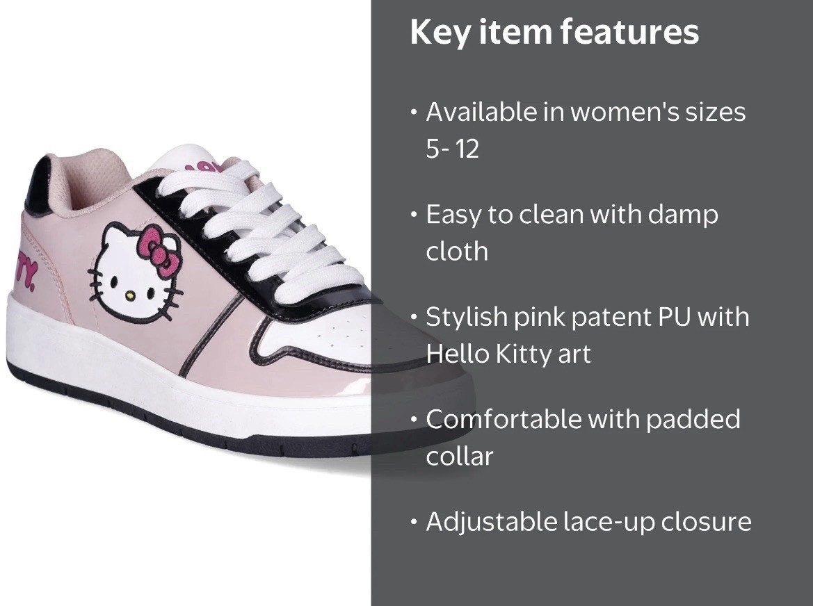 Hello Kitty Shoe Sanrio Women’s Size 7 Pink White Cute Casual Court Sneakers New