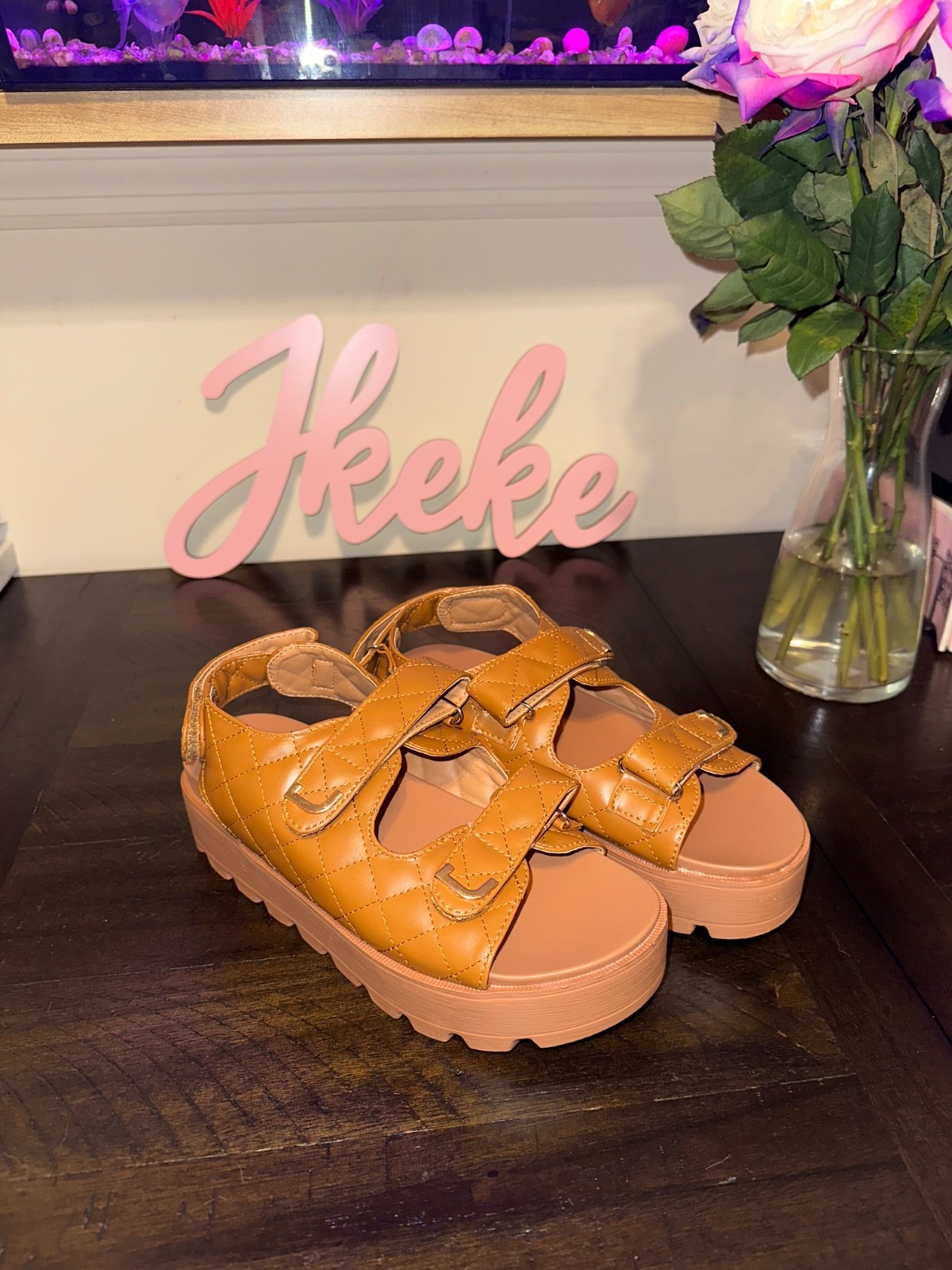 Women’s Brown Quilted Adjustable Strap Sandal sizes 6-11