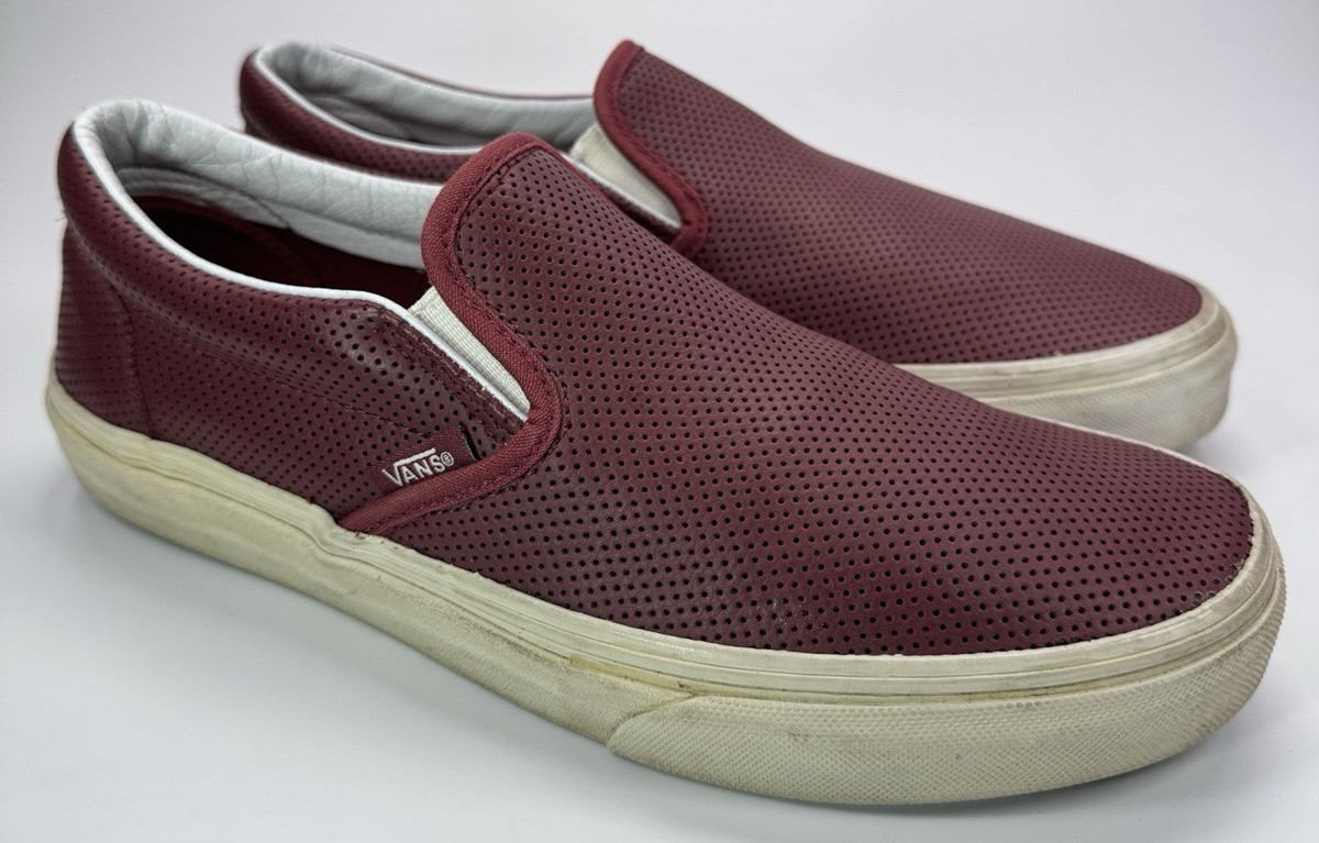 Vans Classic Slip On Perforated Leather Burgundy Red Womens Casual Shoes Size 8