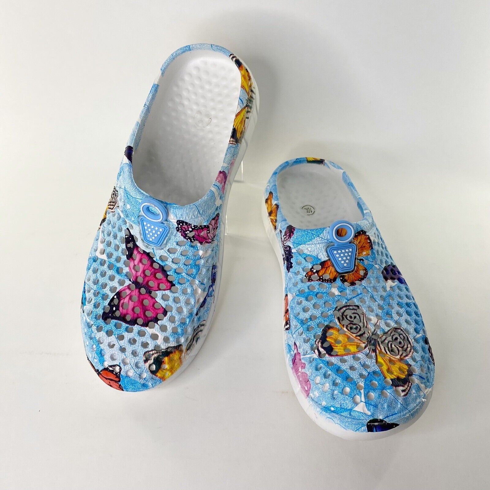 Butterfly Shoes Womens Size 10 Foam Man Made Waterproof Unbranded White/Blue