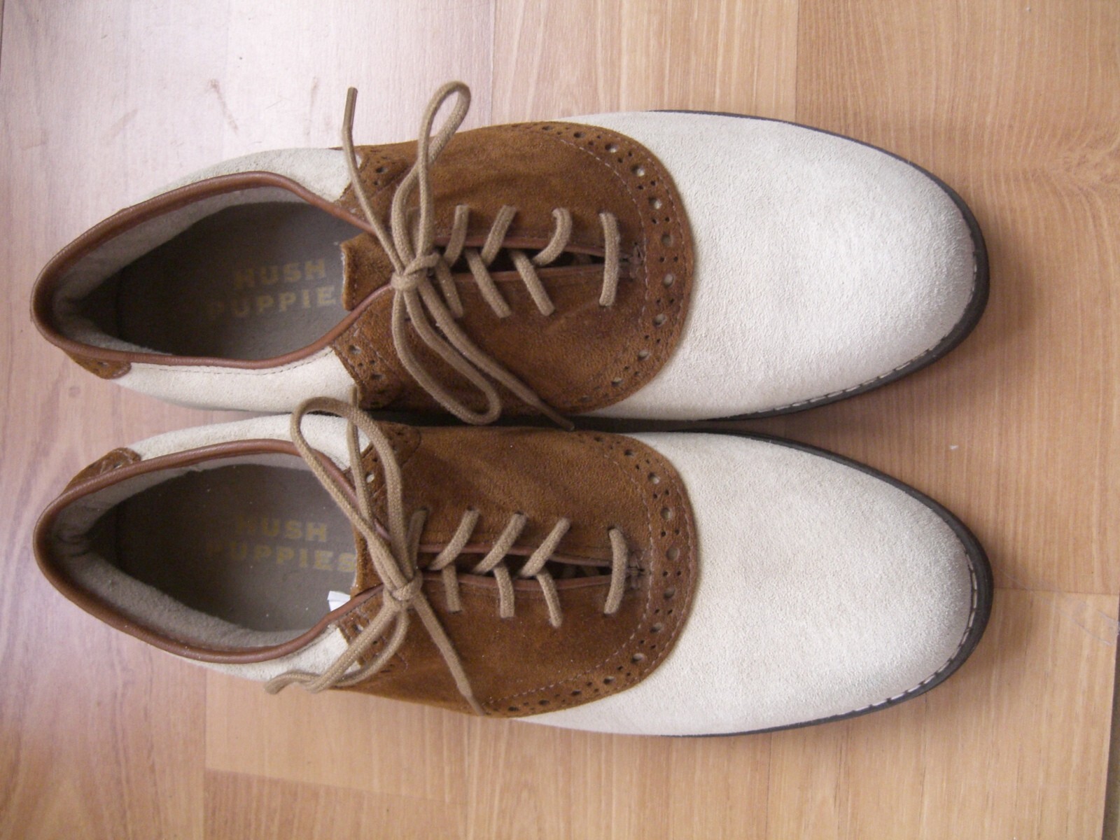 Vintage Hush Puppies Brown/tan Saddle Shoes womens 7 1/2 M NOS