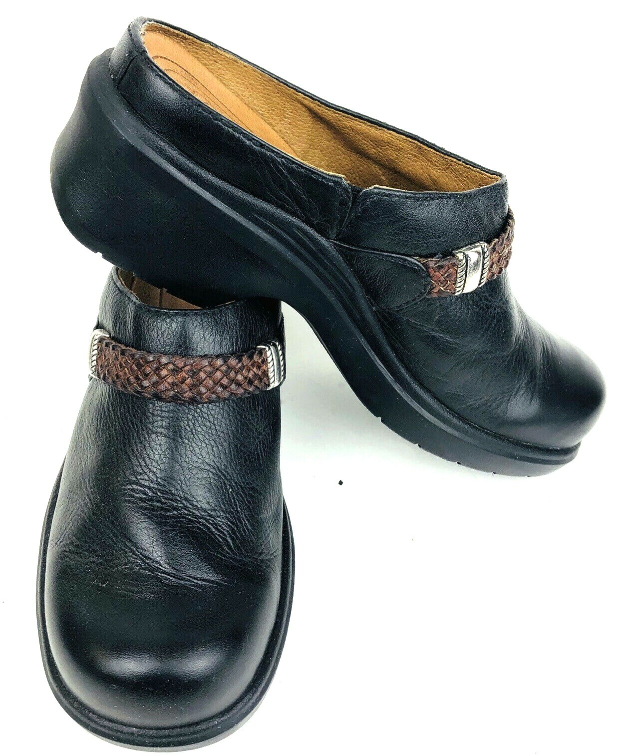 Ariat Womens Leather Clogs EU 39 US 8B Black Barn Mules Brown Accent Strap EUC