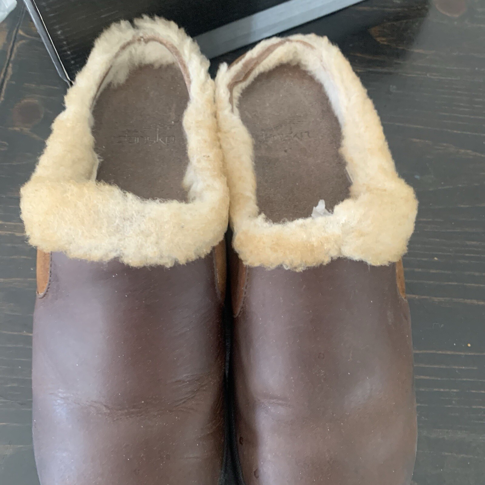 Dansko Cassie Brown Leather Shearling Slip On Clogs Women’s Size 42 Excellent