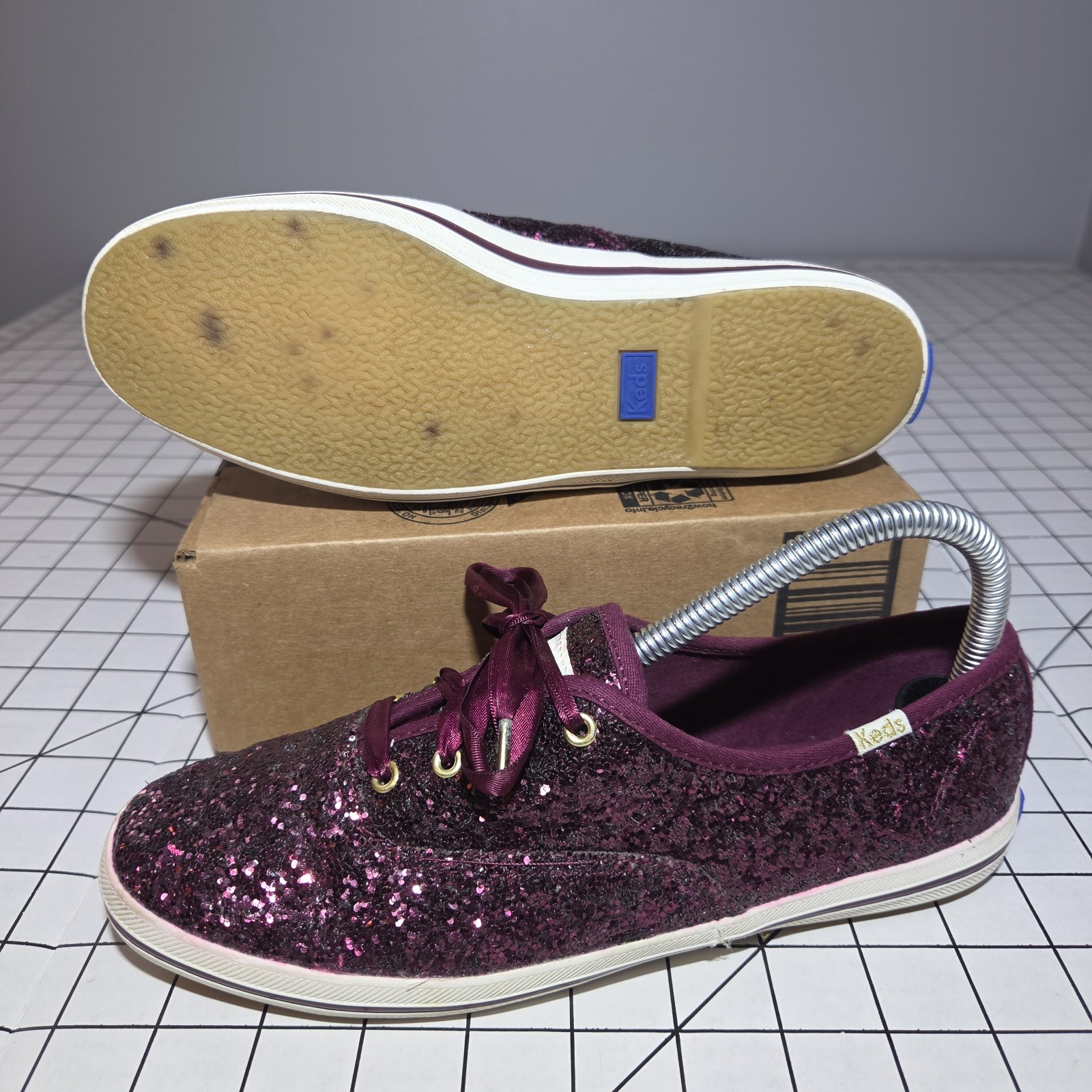 Keds x Kate Spade Womens 7 Champion Burgundy Purple Glitter WF57753 Sparkle Casu