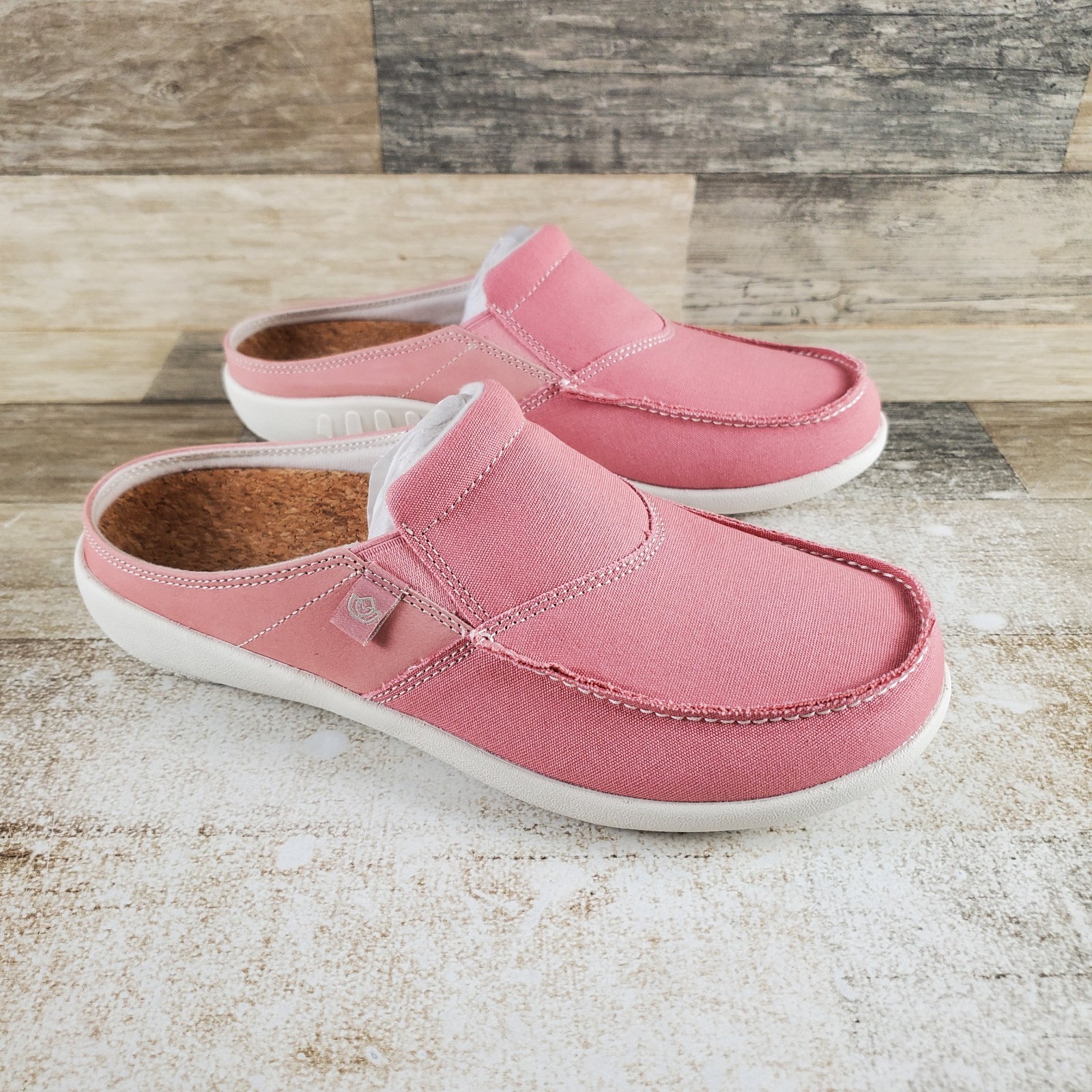 Spenco Siesta Women Clog Sz 10 B Fuchsia Rose Pink Tan Slip On Round Toe Footbed