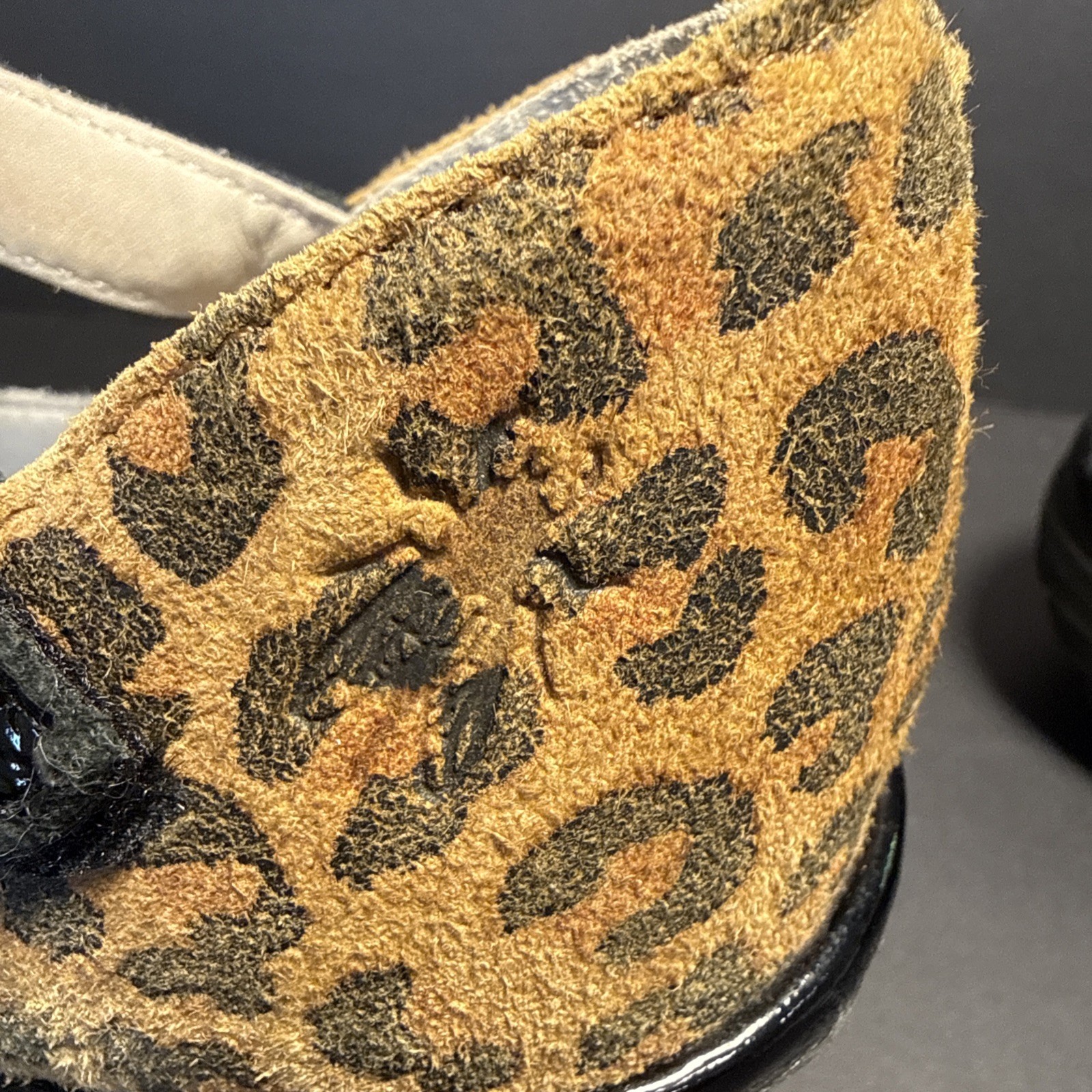 Fly London Leather Women’s Wedge Black Patent Leopard Suede Heel Size 38 US 8