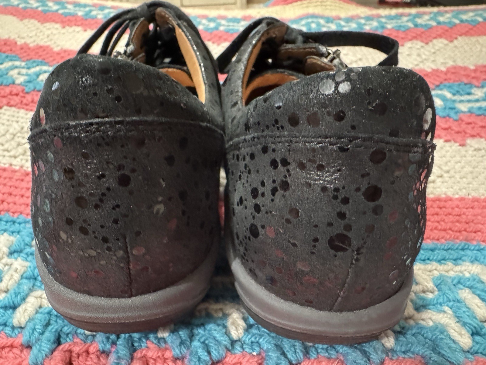 Ganter Sensitiv Women Black Textured Leather Lace Up Side Zip Sneakers Size 7.5