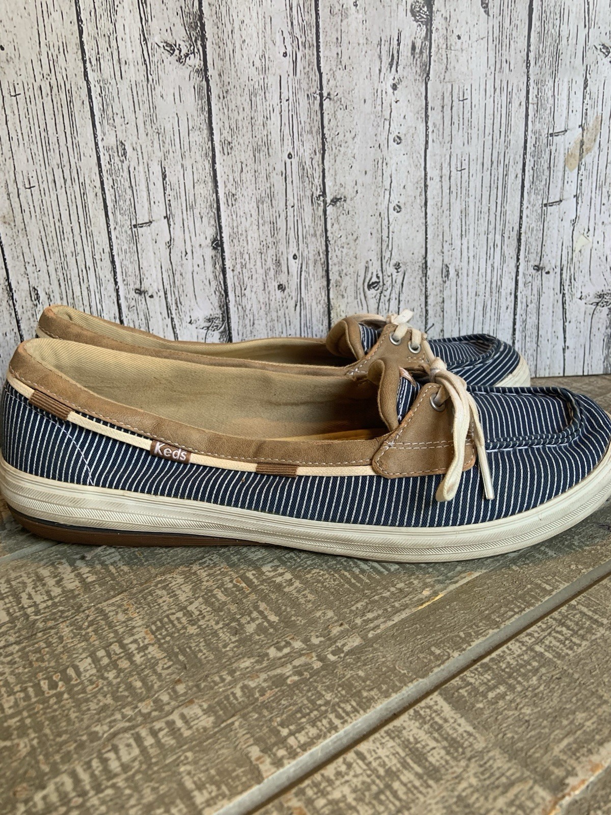 KEDS Charter Stripe Slip On Boat Shoes Women’s Size 8 Navy Blue White