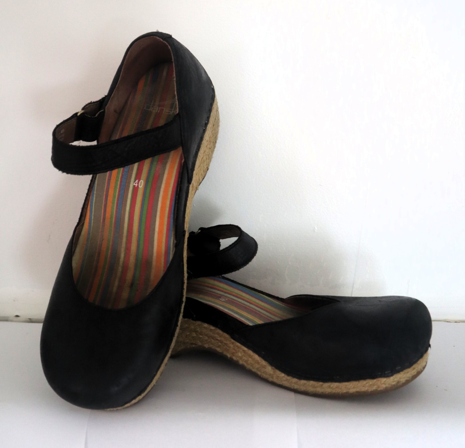DANSKO Jute Black Leather Mary Jane Clogs Women’s Shoes Sz 40