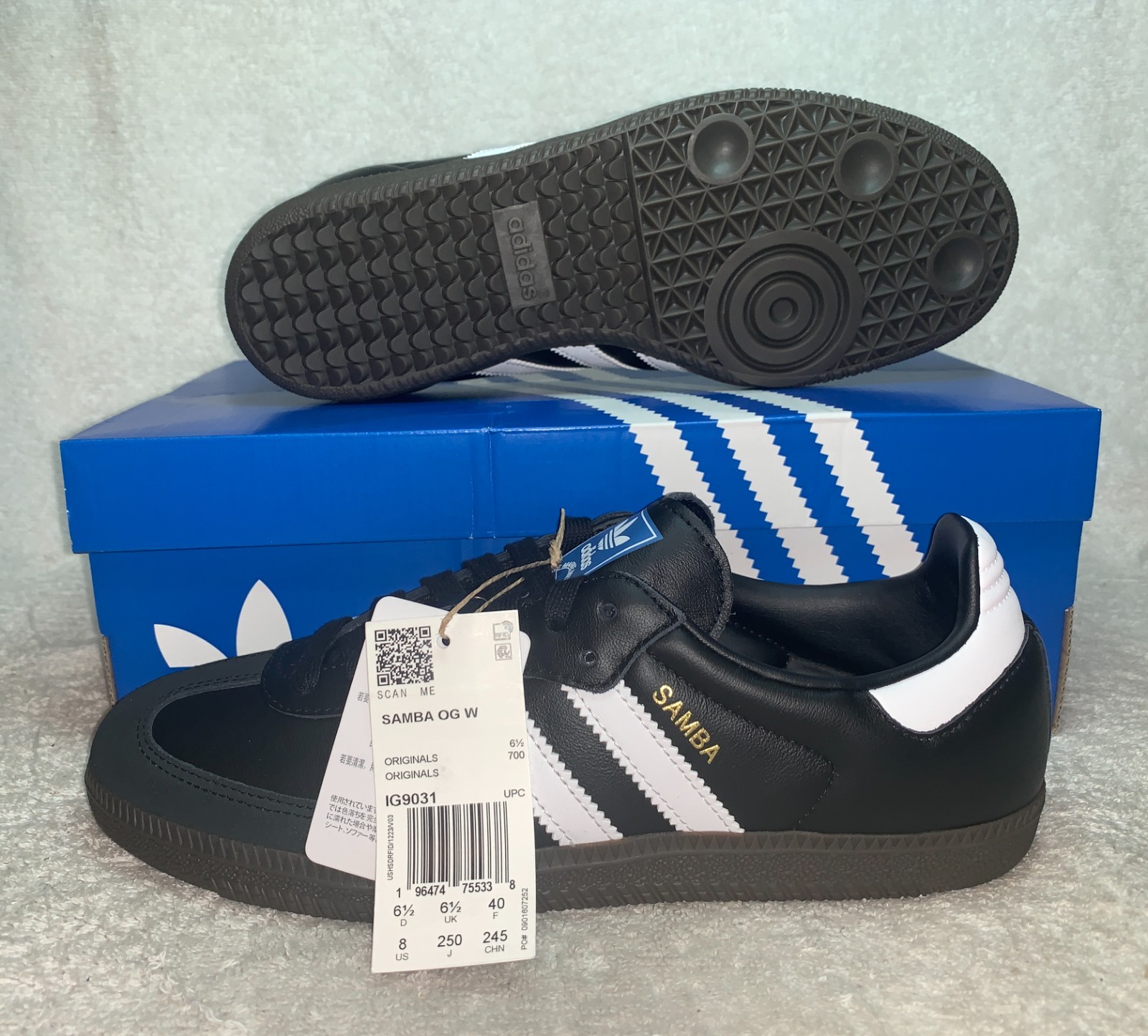 ADIDAS ORIGINALS SAMBA OG W CASUAL SNEAKERS WOMENS SZ 8 BLACK WHITE IG9031 NIB