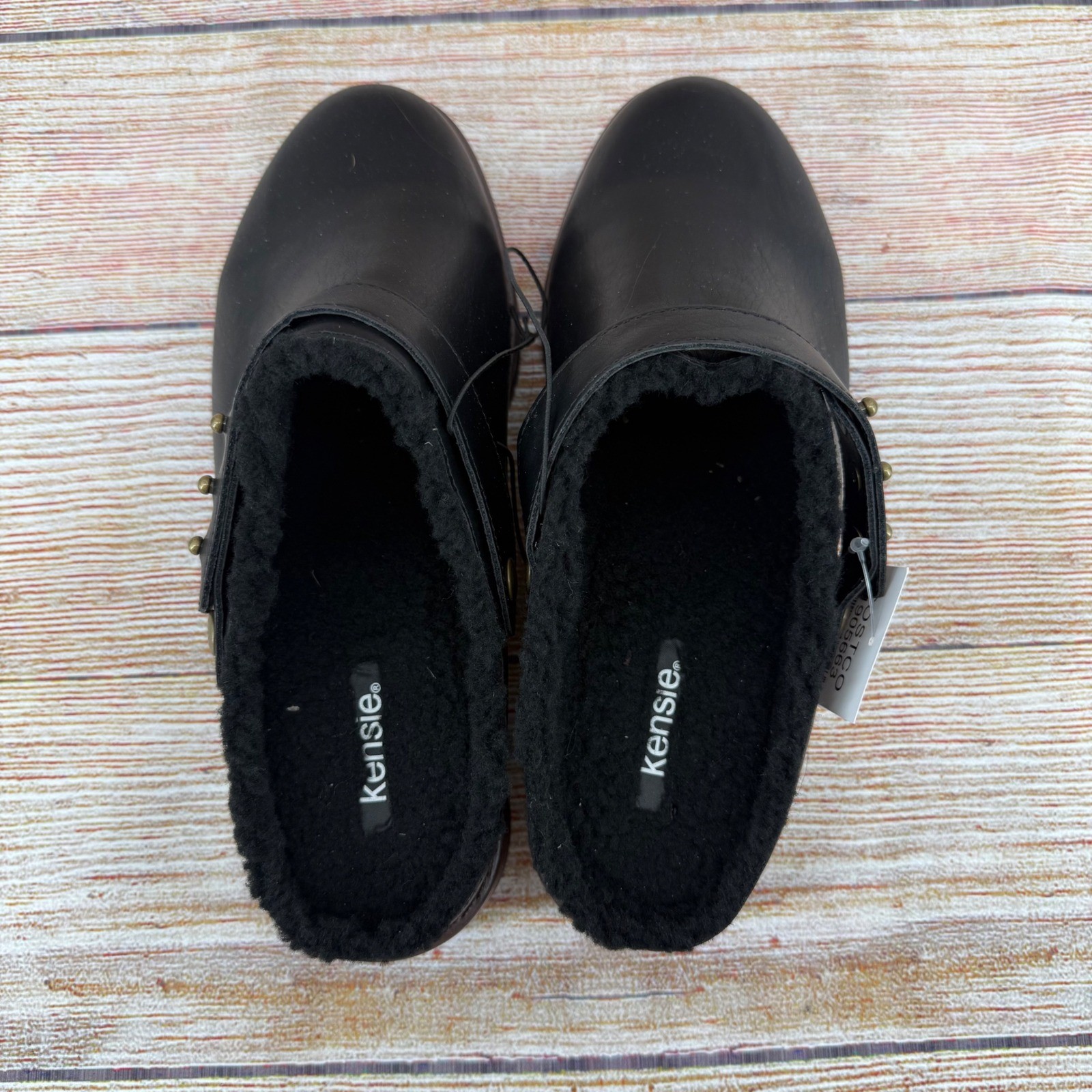 Kensie Wrylie Black Faux Leather Faux Fur Lined Lug Sole Clogs Mules KS252500 8