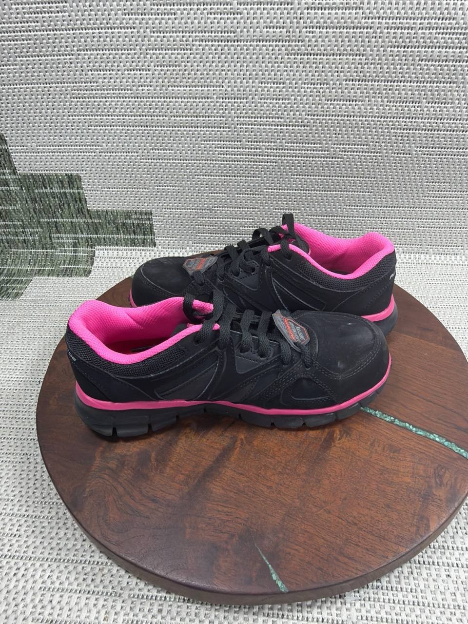 Skechers Shoes Womens Size 5.5 Jackie Alloy Toe Work Black Pink Slip Resistant