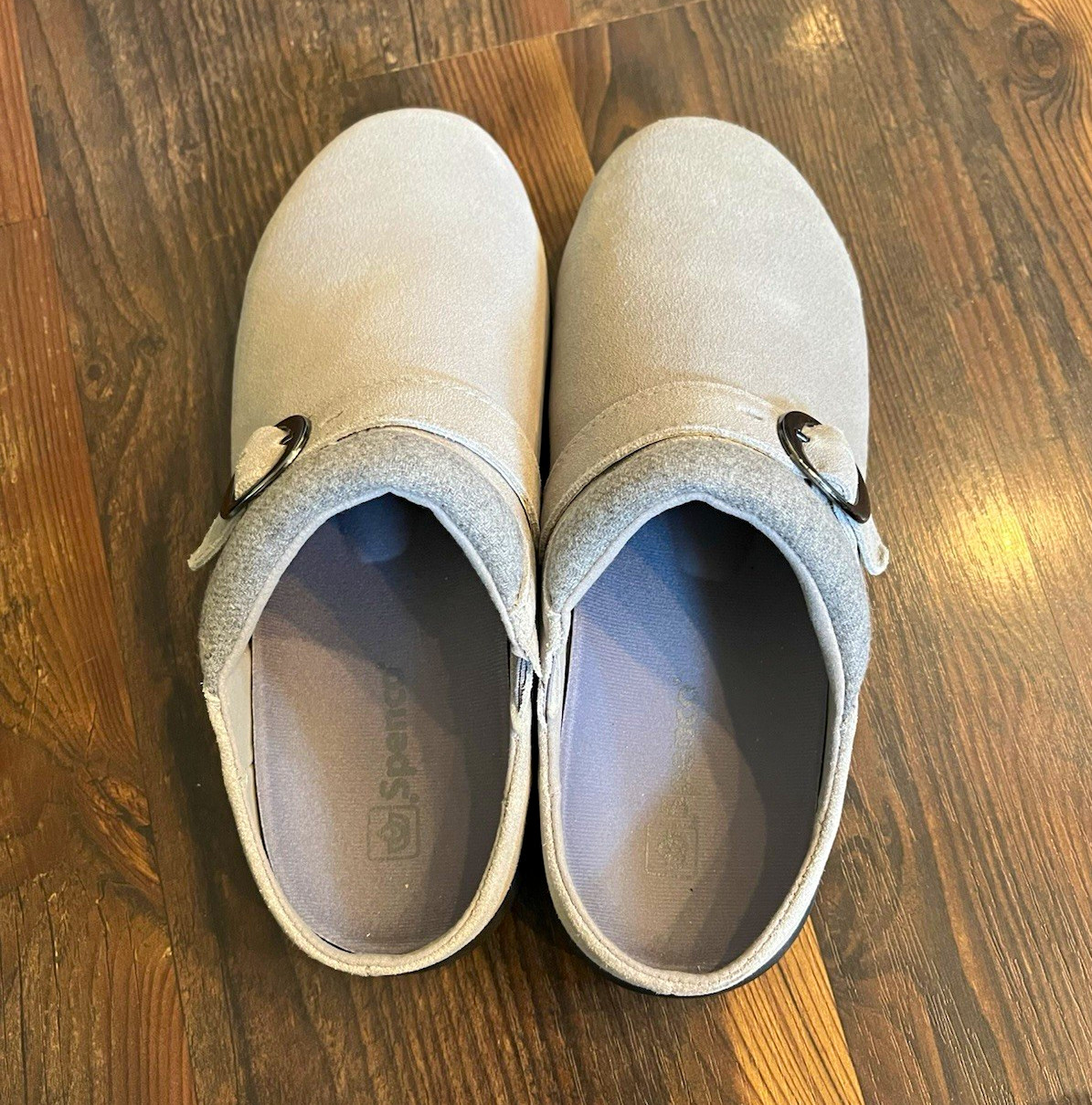 Spenco Women’s US 8 Gray Leather Slip-On Clogs Comfort Buckle Strap