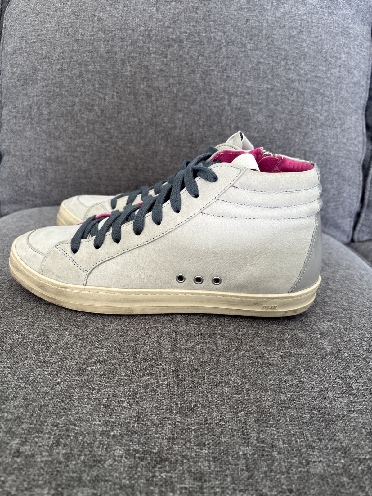 P448 High Top Sneaker Women EU 39 US 8.5 Italy Light Gray Pink Skate Zipper NICE