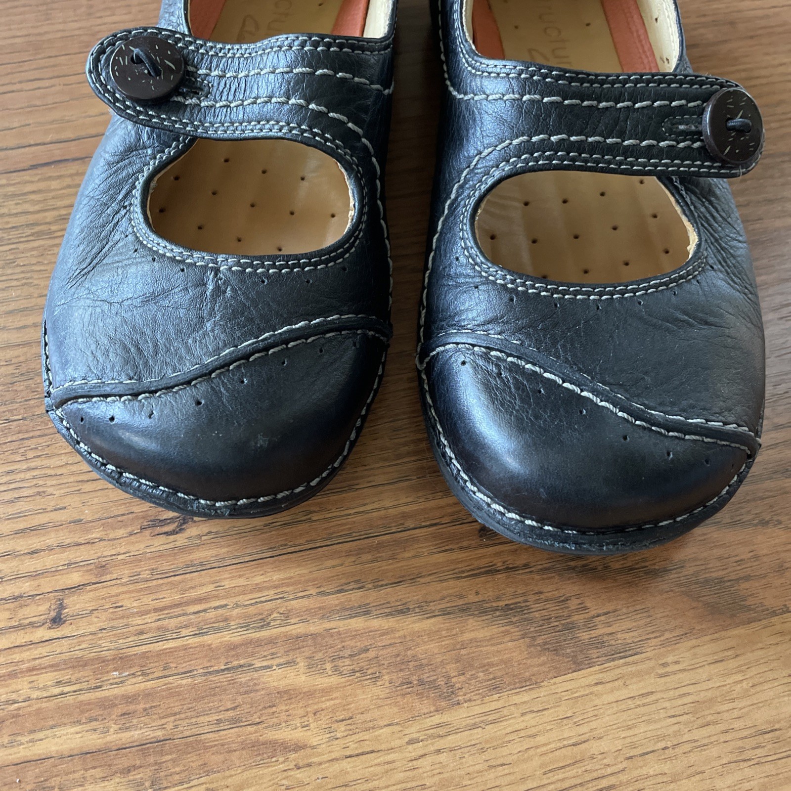 Unstructured Clarks 7 M Womens Black Leather Mary Jane Comfort Flats Shoes