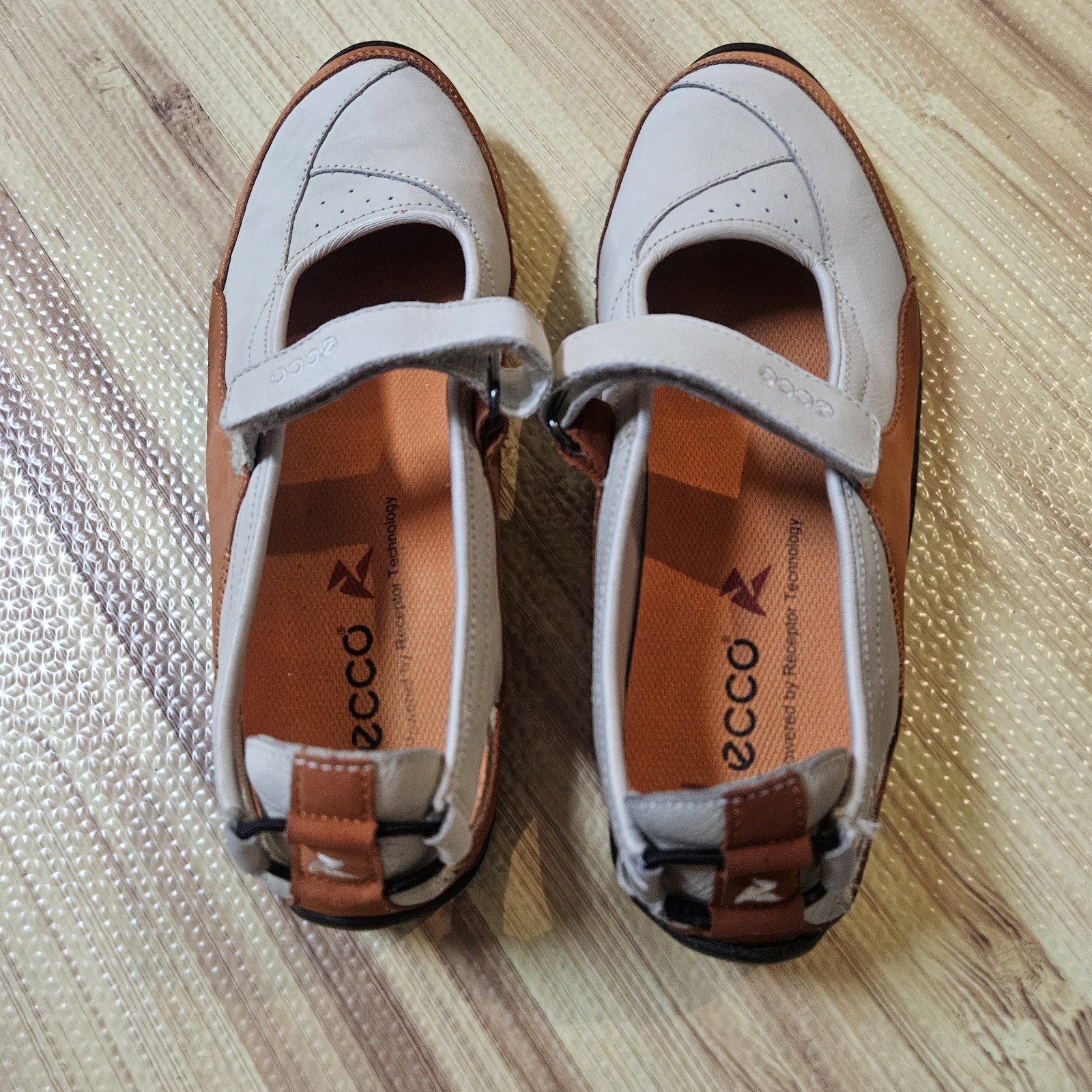 ECCO Receptor Women’s Mary Jane Shoes Size 38 US 7-7.5 Beige Orange Leather