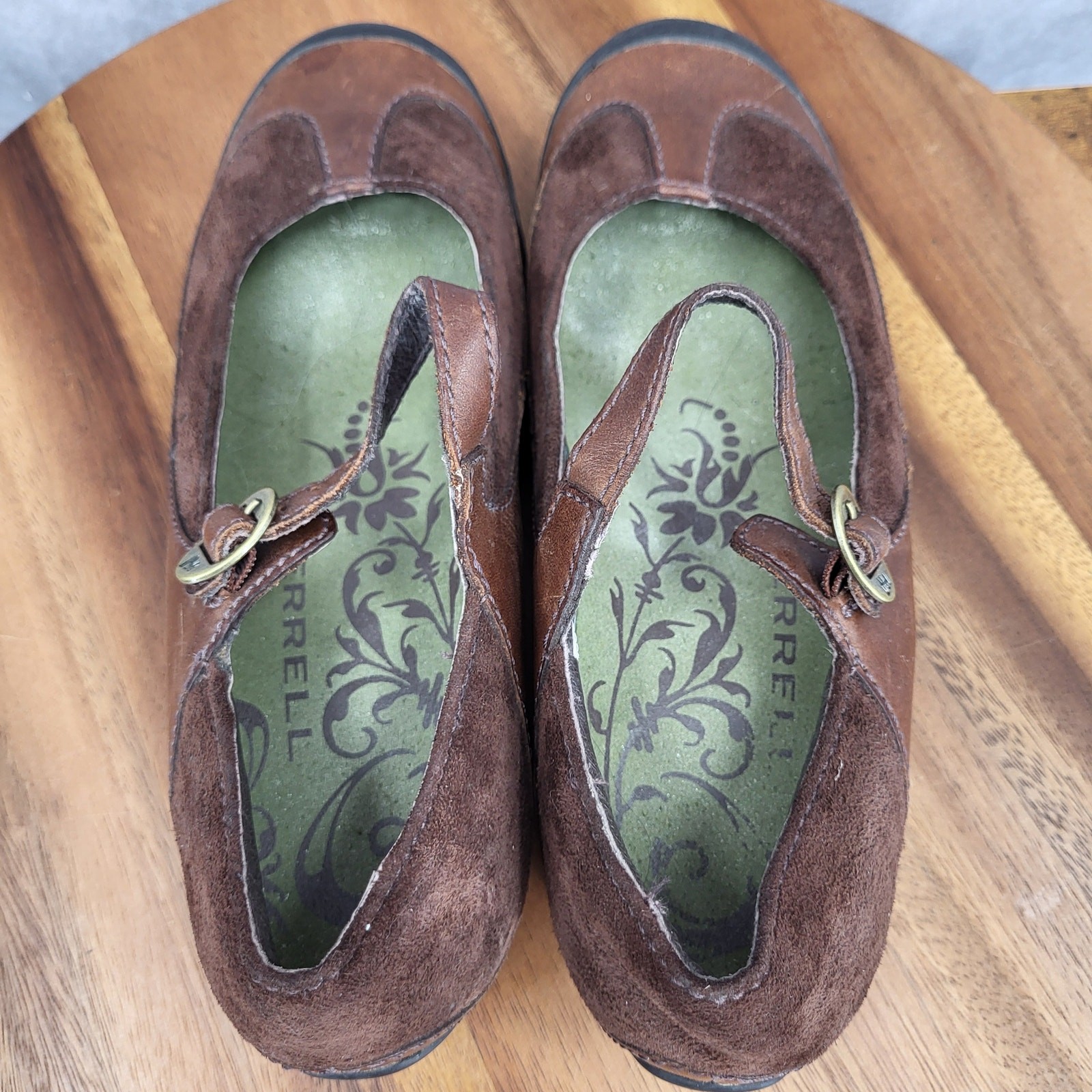 Merrell Mary Jane Shoes Womens 7.5 Brown Leather Plaza Saddle Comfort Shoes