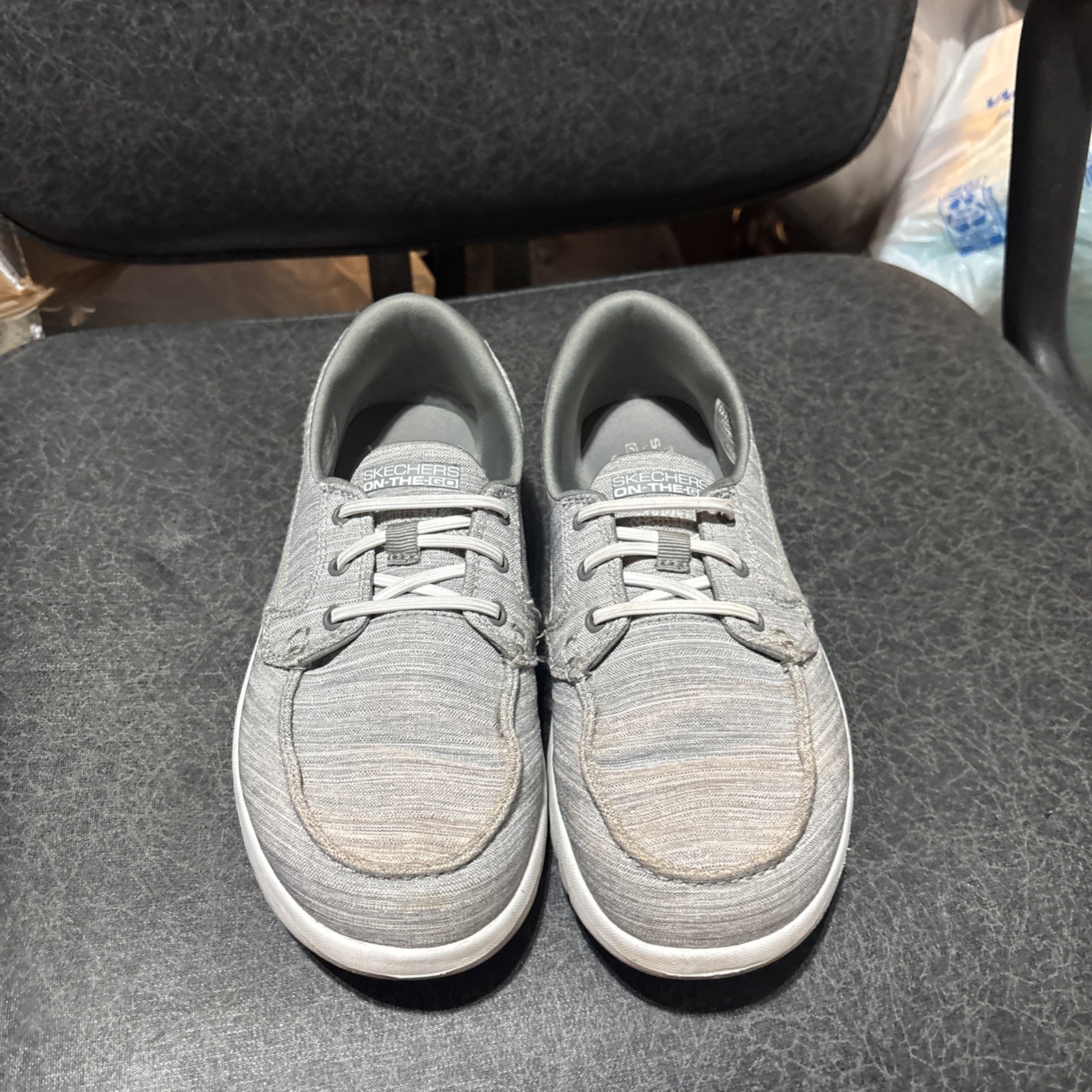 Skechers Women Sz7.5 Grey Light Shoes Slip-On Dress Sneakers Comfort Golf Boat