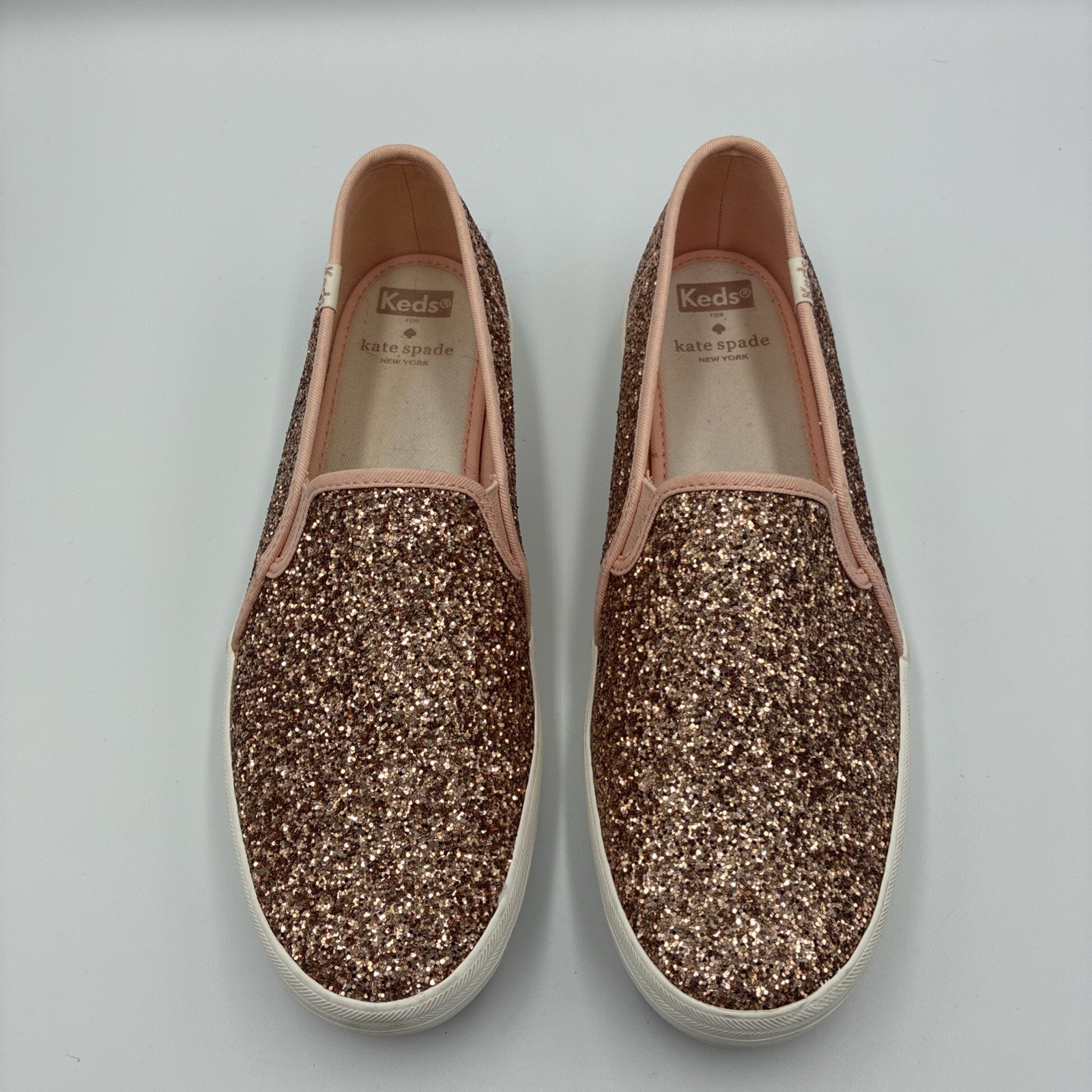Keds x Kate Spade Triple Decker Womens Size 10 Rose Gold Glitter Slip On Shoes
