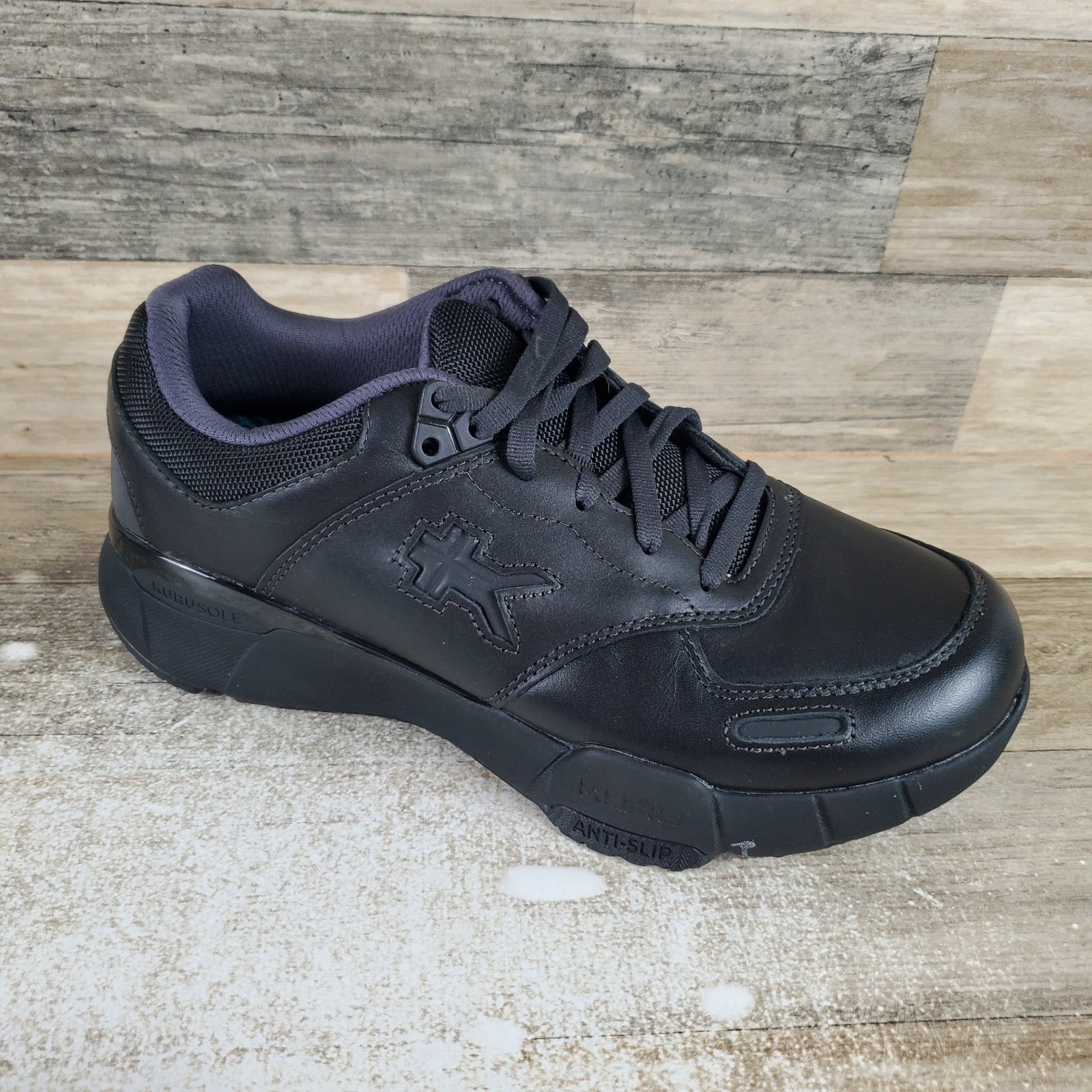 KURU Kinetic 2.0 Womens Shoes Sz 9 M Running Jet Black Leather Lace Up Sneakers