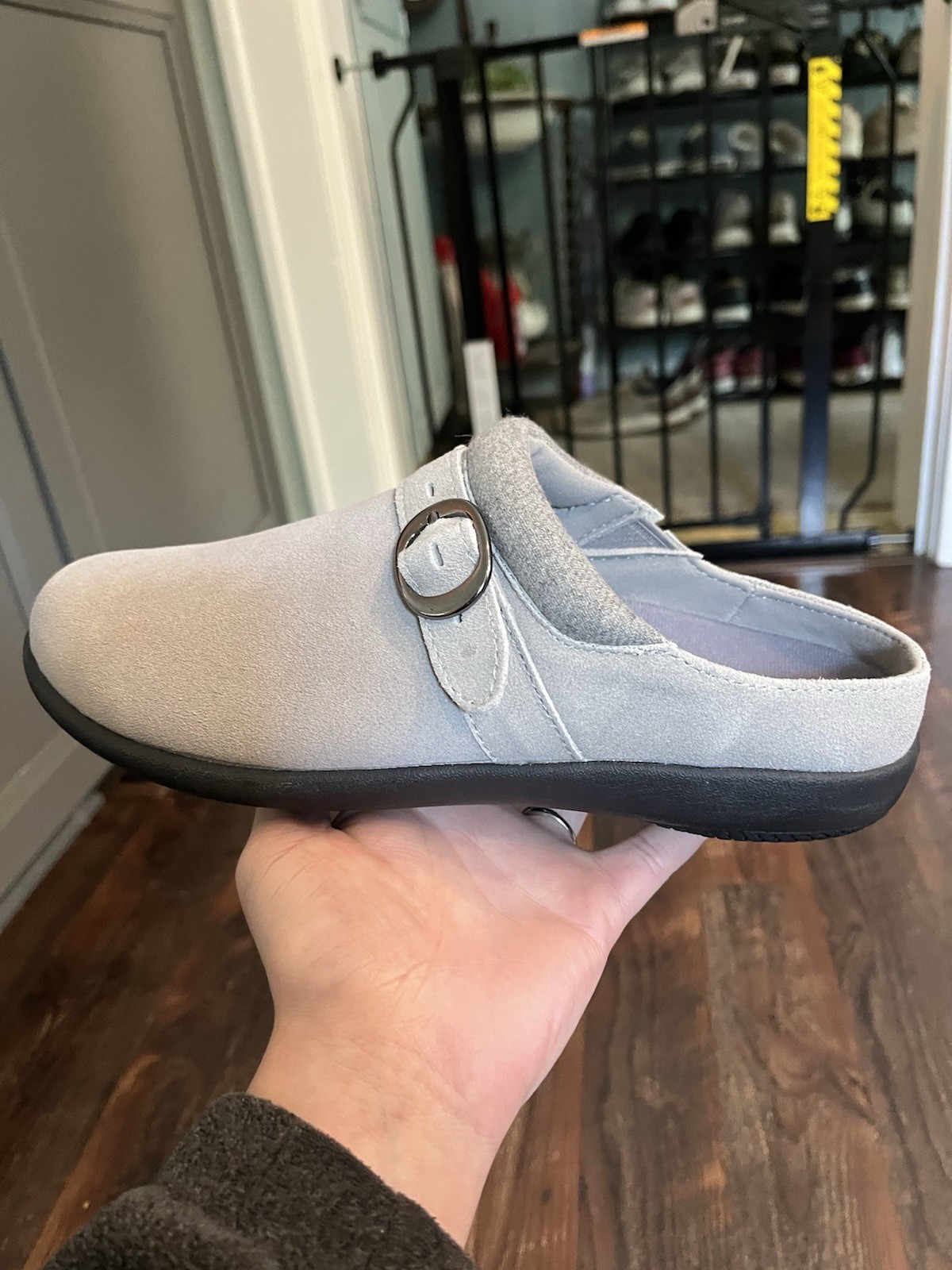 Spenco Women’s US 8 Gray Leather Slip-On Clogs Comfort Buckle Strap