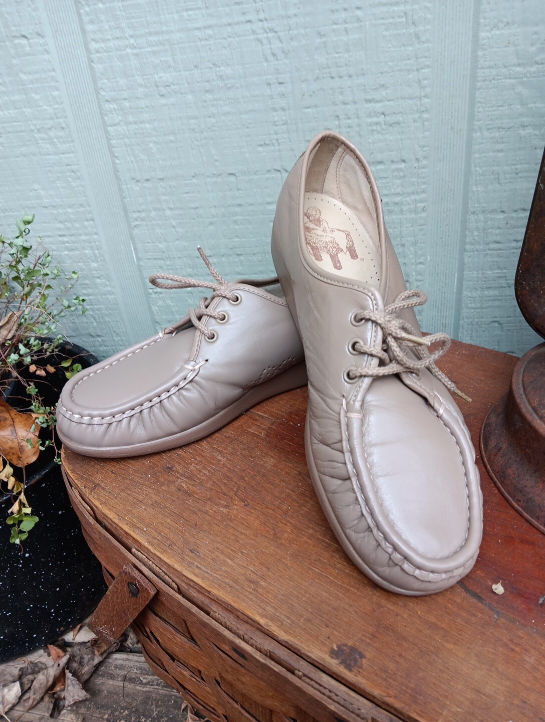 SAS Womens 10N Taupe Leather Lace-Up Shoes Siesta Comfort USA Grandma