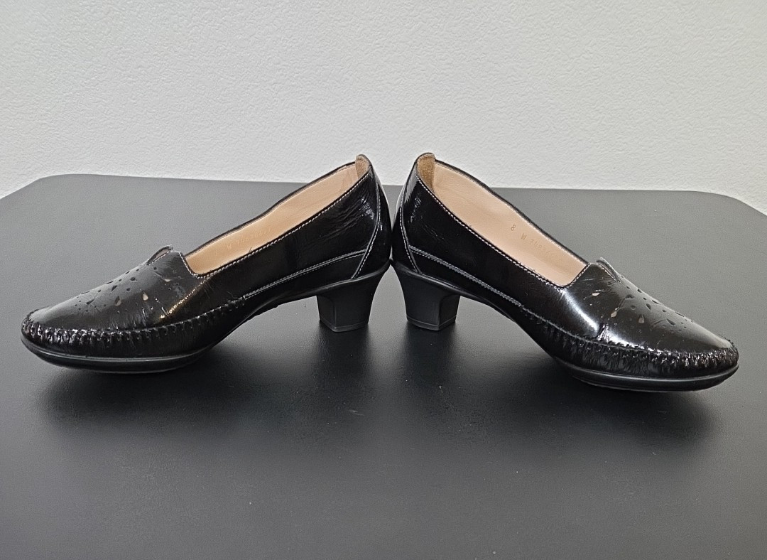 SAS Sonyo Patent Leather Women’s Low Heel Pumps Black Comfort Laser Cut 8 W Wide