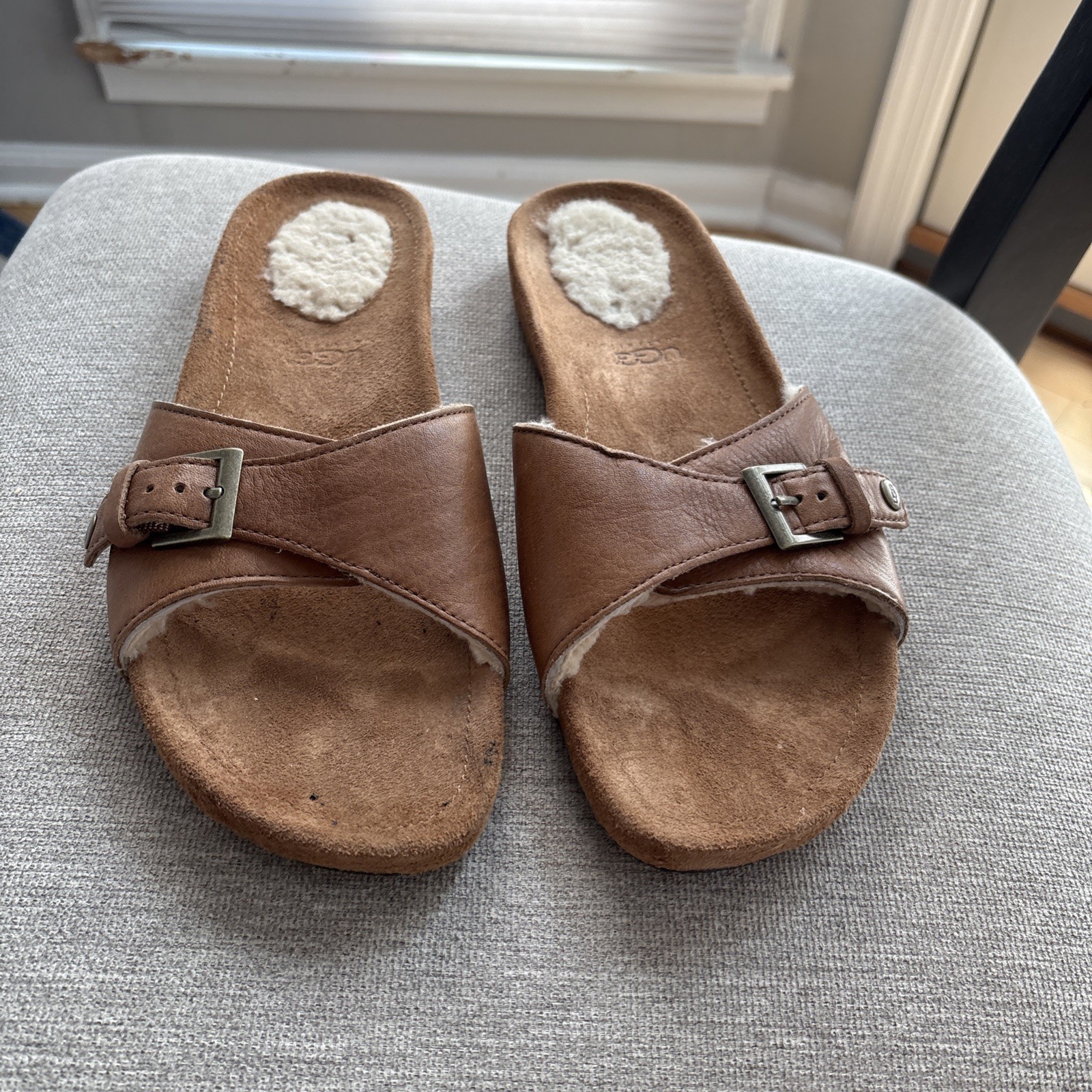 UGG Australia Nomad 1687 Women’s 11 Rust Leather Shearling Slide Sandals